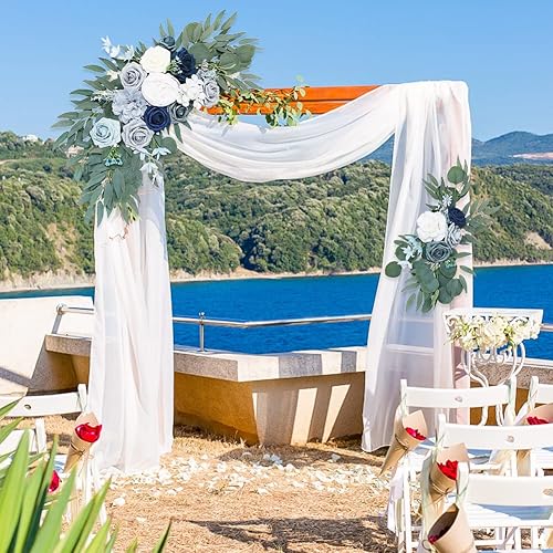 Miniatura 4 de Kit de flores artificiales para arco de boda, 2 piezas de flores de imitación con estampado floral de seda para cortinas, ceremonia y recepción,