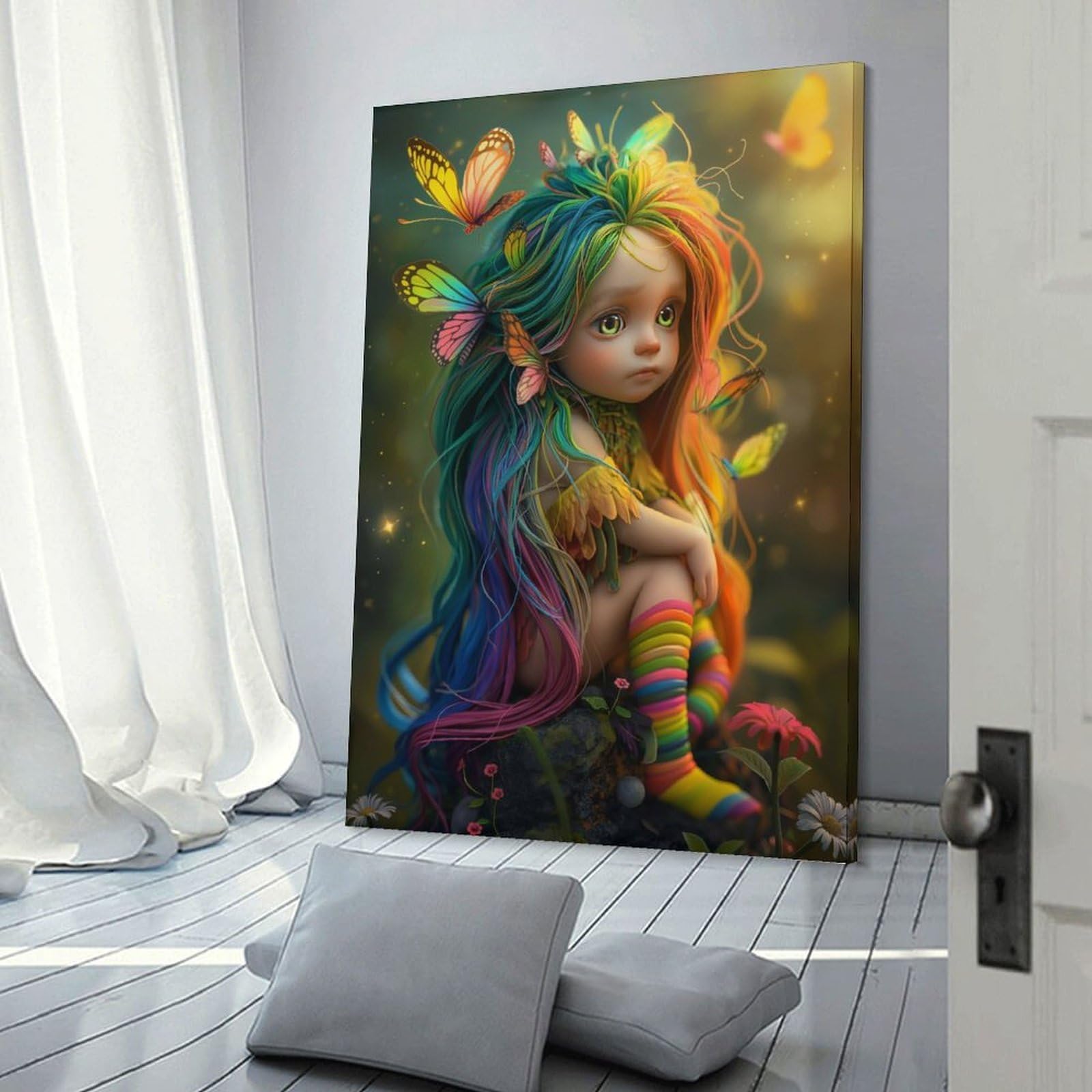 Junmoney Decorative Wall Artwork Butterfly Fairy, 20x30inch(50x75cm), for Lounge, Bedroom Or Personal Spaces, Thoughtful Wall Decor for Art Lovers