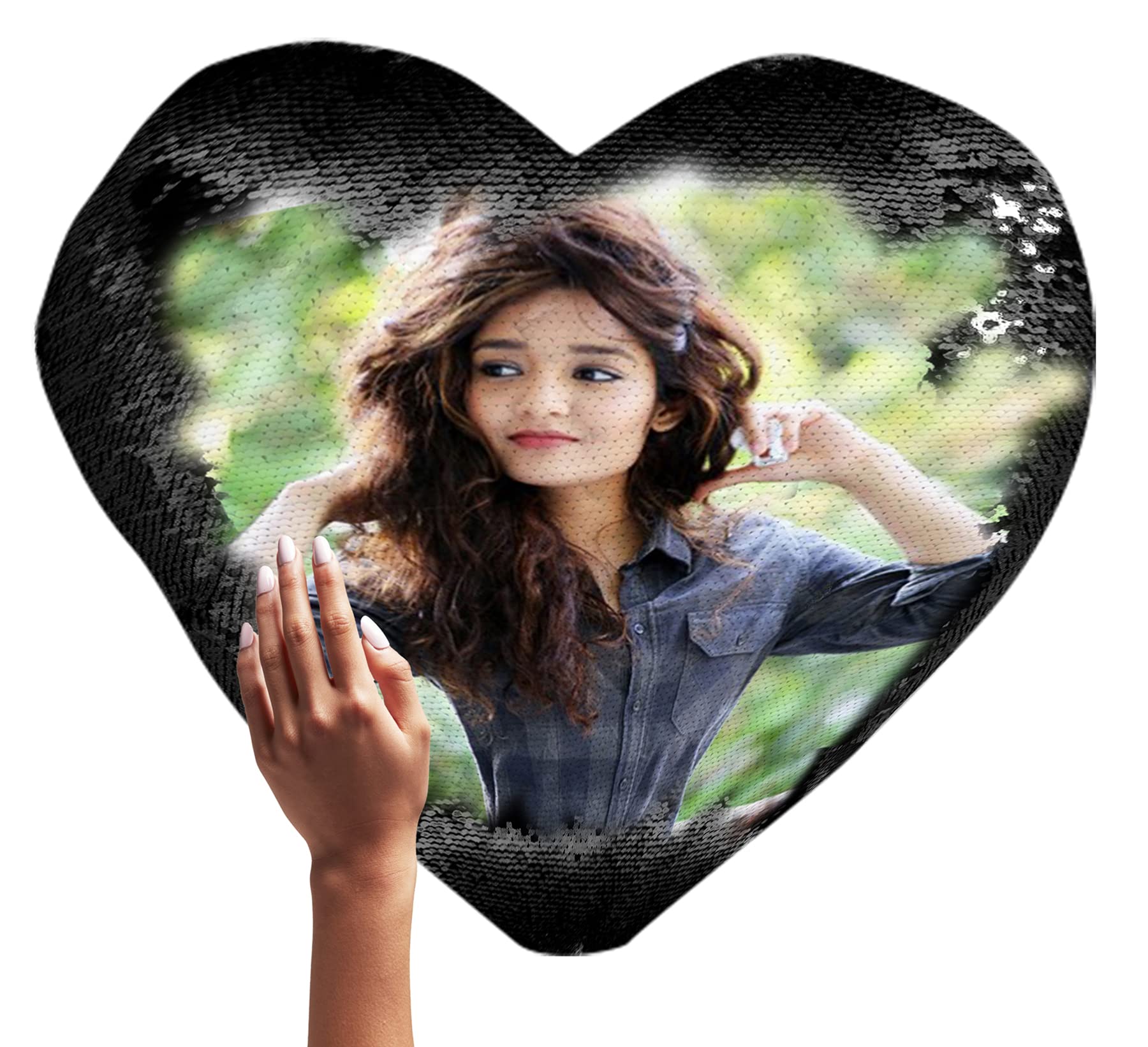 MUKESH HANDICRAFTS Personalised Magical Heart Photo Cushion for Gifting on Anniversary Birthday Size :- 16x16 inch (Black) (B0BX43H1PM) Amazon Price History, Amazon Price Tracker