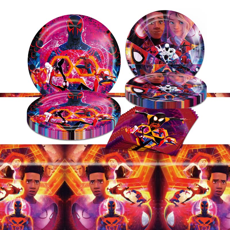 TOPTAMPSpider Miles Party Supplies Table Centerpiece Tableware Plates and Napkins Tablecloth Birthday Party Cover (Across Spider-verse)