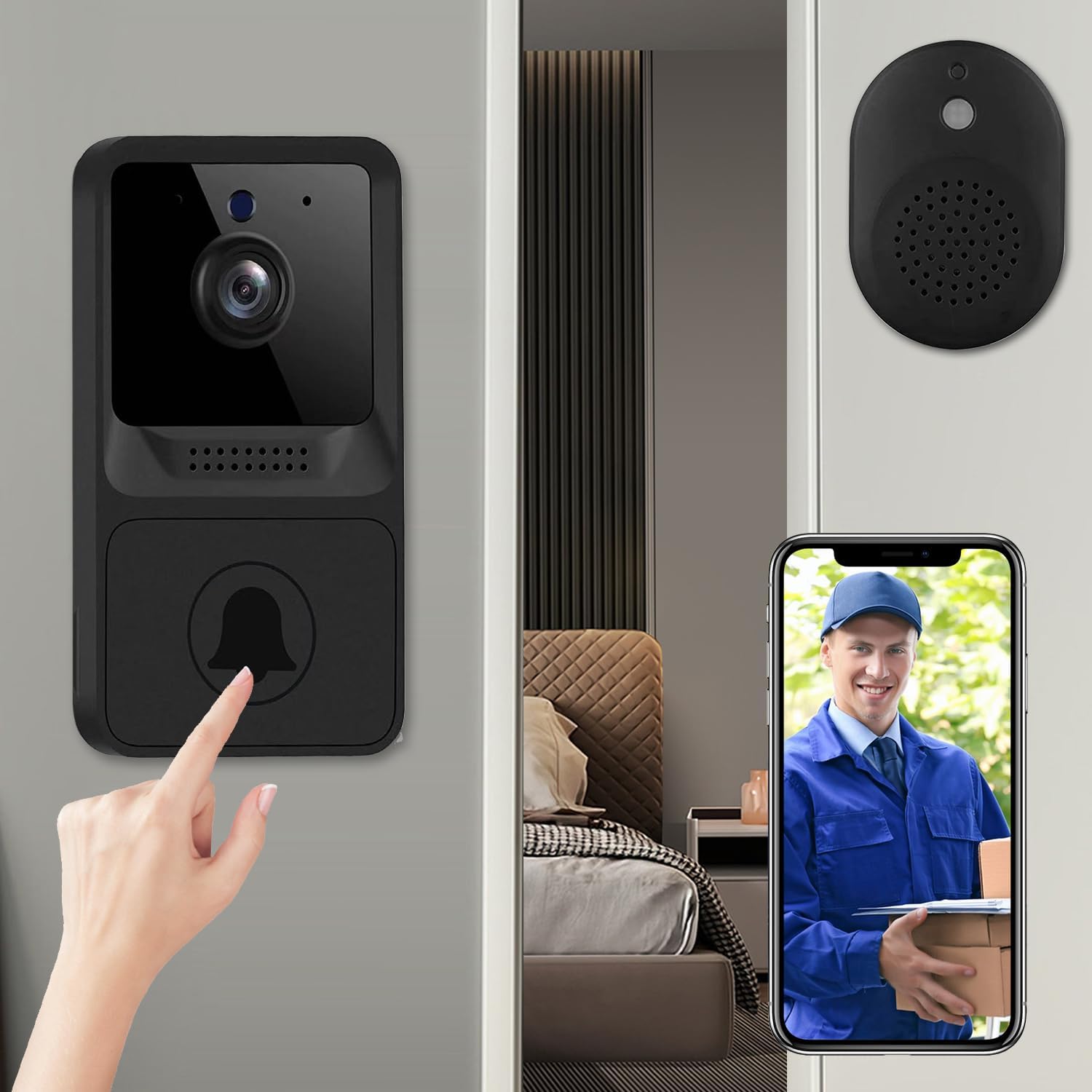 Doorbell Camera Wireless with Chime, WiFi Video Doorbell for Home,Indoor,Outdoor