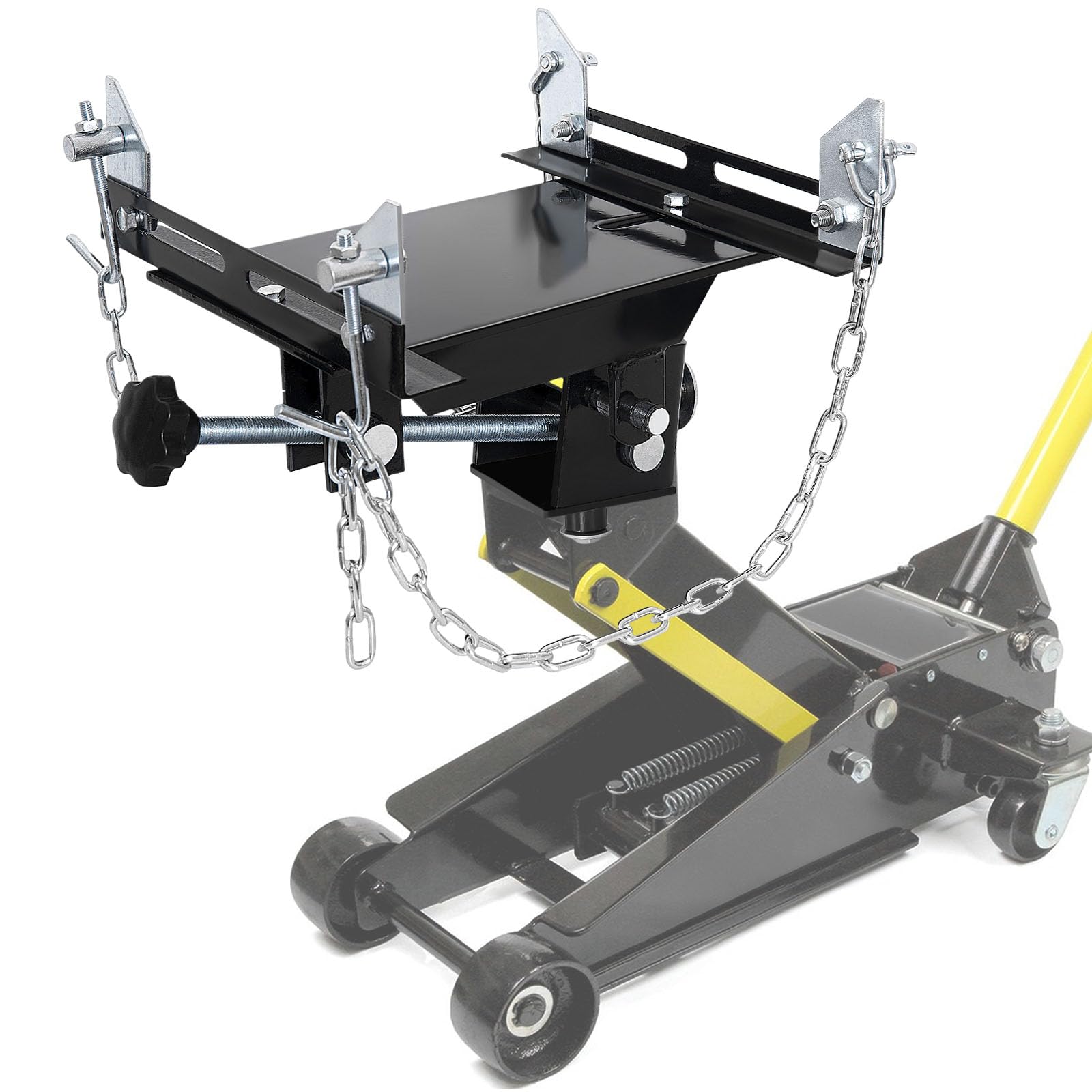 Transmission Jack Adapter for Cars&Trucks,1100 lbs/0.5 Ton Capacity Gearbox Removal Tool,Fits Hydraulic Floor Jack Conversion,Double Safety Chains for Passenger Cars,Light-Duty Truck Transmissions