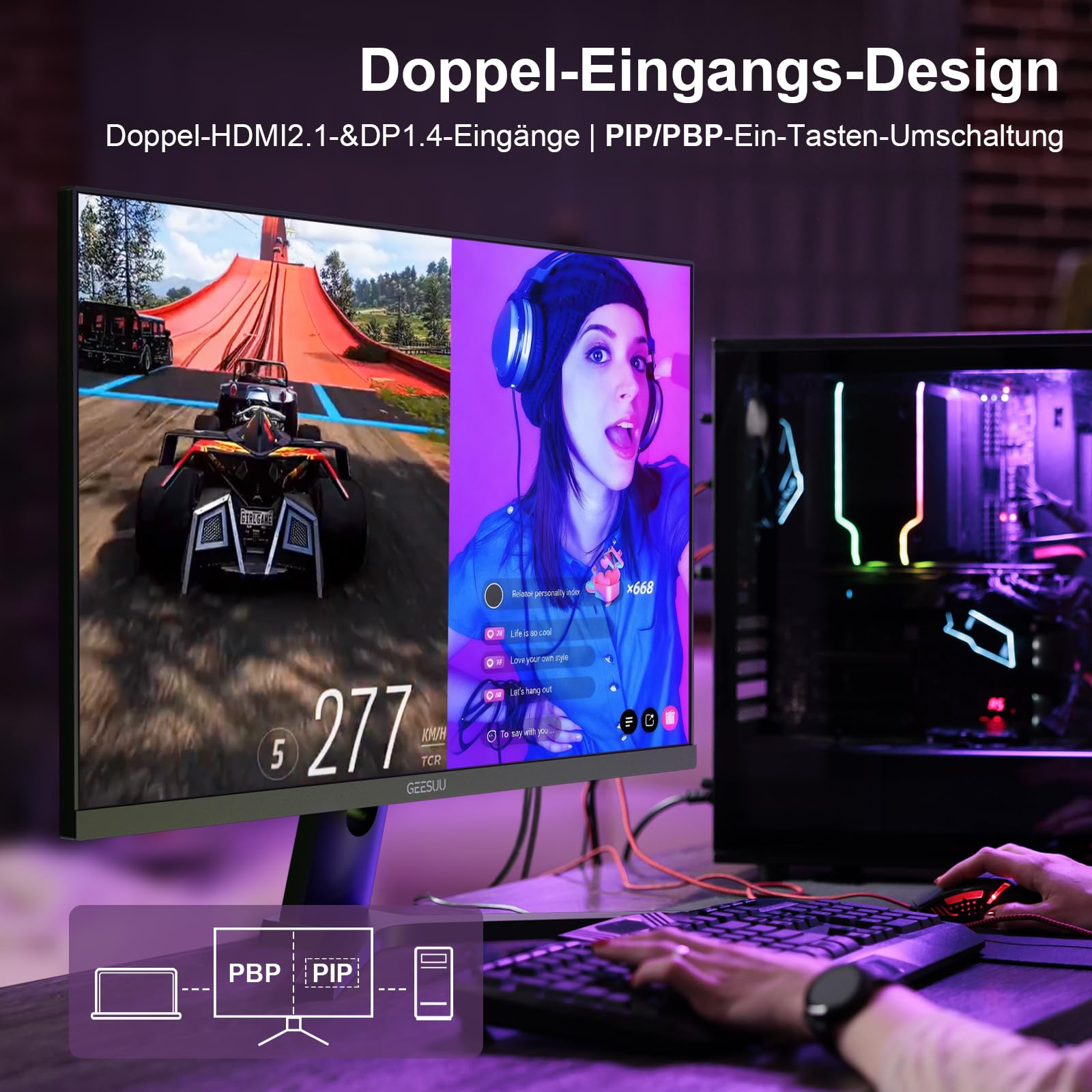 27 Inch Gaming Monitor, Computer Monitors 200Hz, PC Display QHD 1440p, IPS, 1ms, 95% DCI-P3, Eye-Care, Lowblue, HDMI 2.1 & DP 1.4