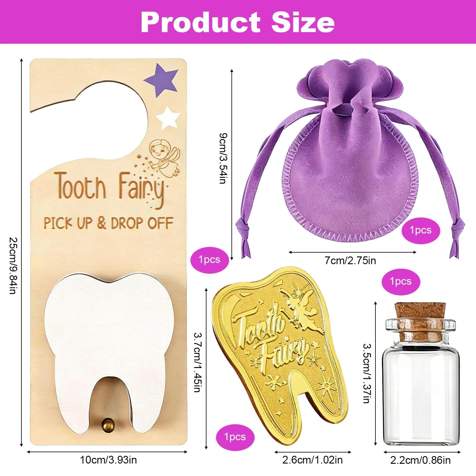 HUILATE Tooth Fairy Door Hanger, Tooth Fairy Gift Kit with Wooden Door Hanger - Image 2