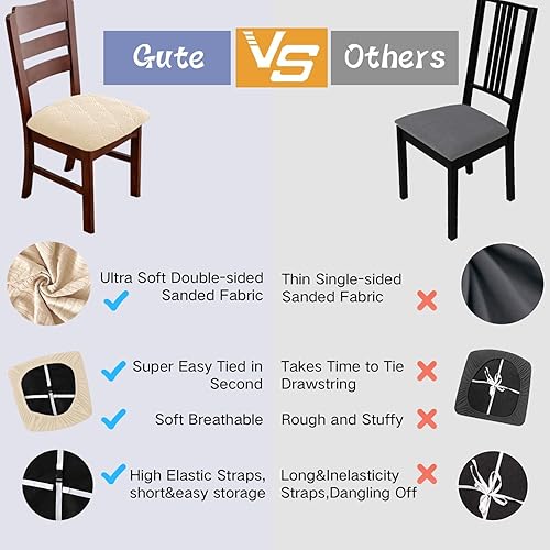 Miniatura 2 de Gute Asientos para silla, funda de asiento de gamuza con lazos elásticos y botón, extraíble y lavable, protector para silla tapizada de comedor,