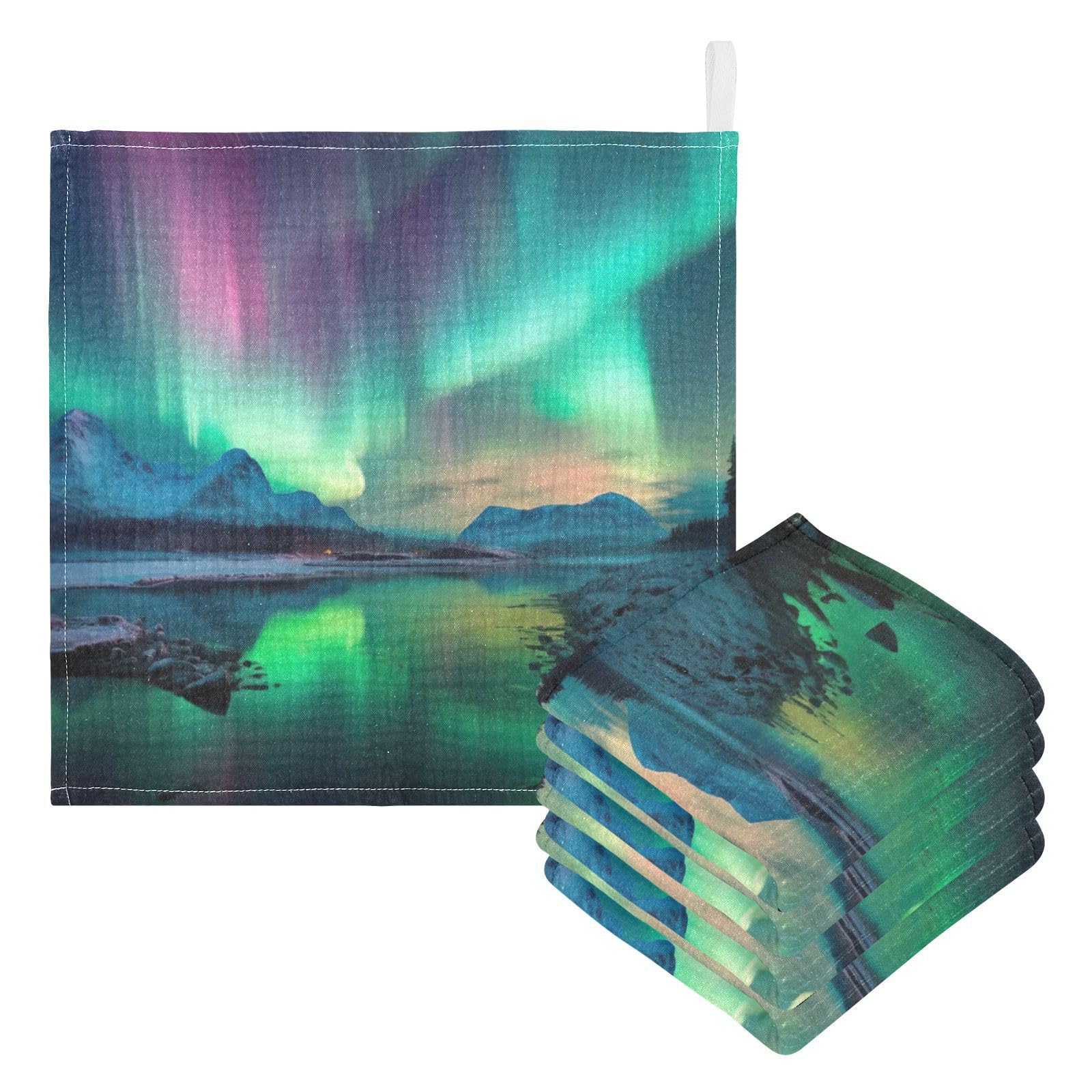 SDMKA Northern Lights Baby Washcloths - 5 Pack Muslin Cotton Face Towels for Baby Newborn Girls and Boys - Soft and Absorbent - 11.8 Inch