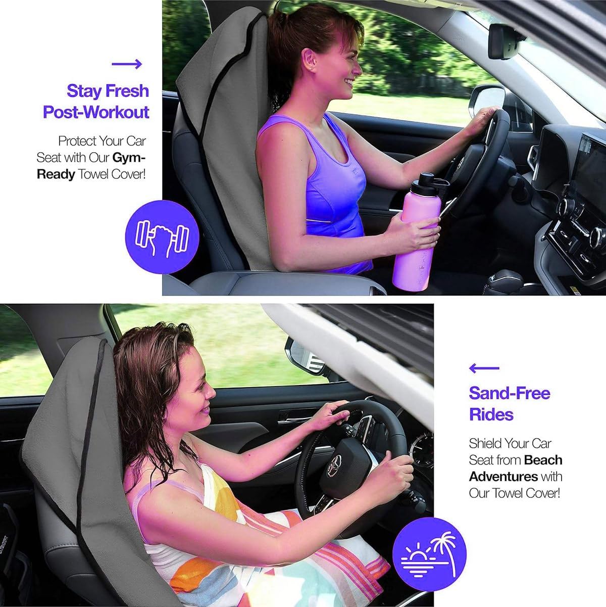 Waterproof Sweat Towel Car Seat Cover Sweat Carseat Protector,Perfect for Universal Anti-Slip Car Truck SUV Seat, Great for Post Gym Workout, Running, Swimming, Beach and Hiking (2pcs Black)