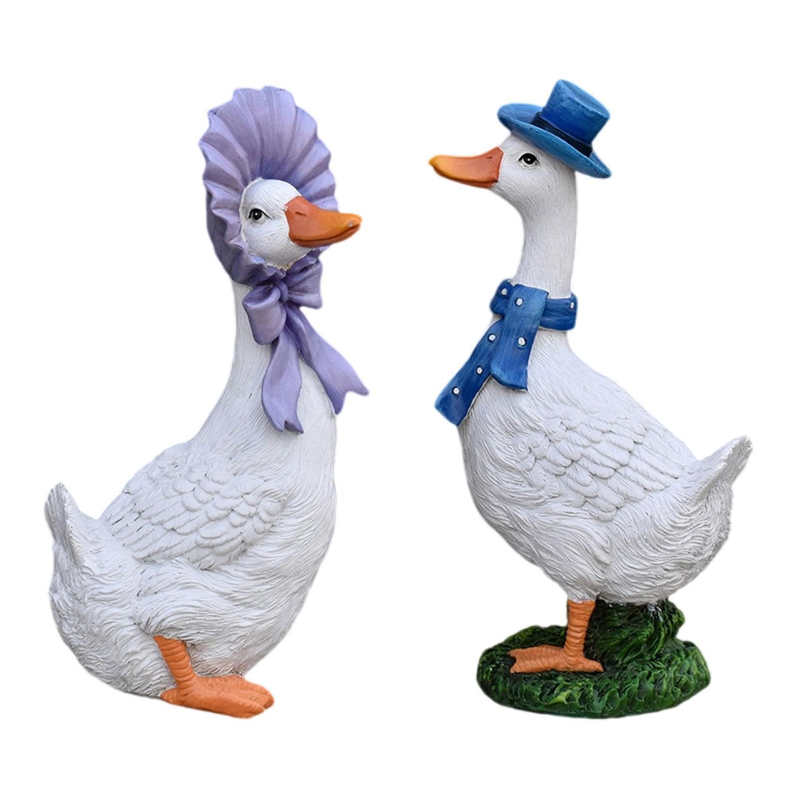 Ronyme 2 Pieces Duck Garden Statues Animal Sculpture Creative Resin Cute Figurine Ornament for Porch Balcony Yard Lawn Decoration