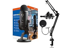 Blue Yeti USB Microphone with Knox Boom Arm, Stands, and Accessories