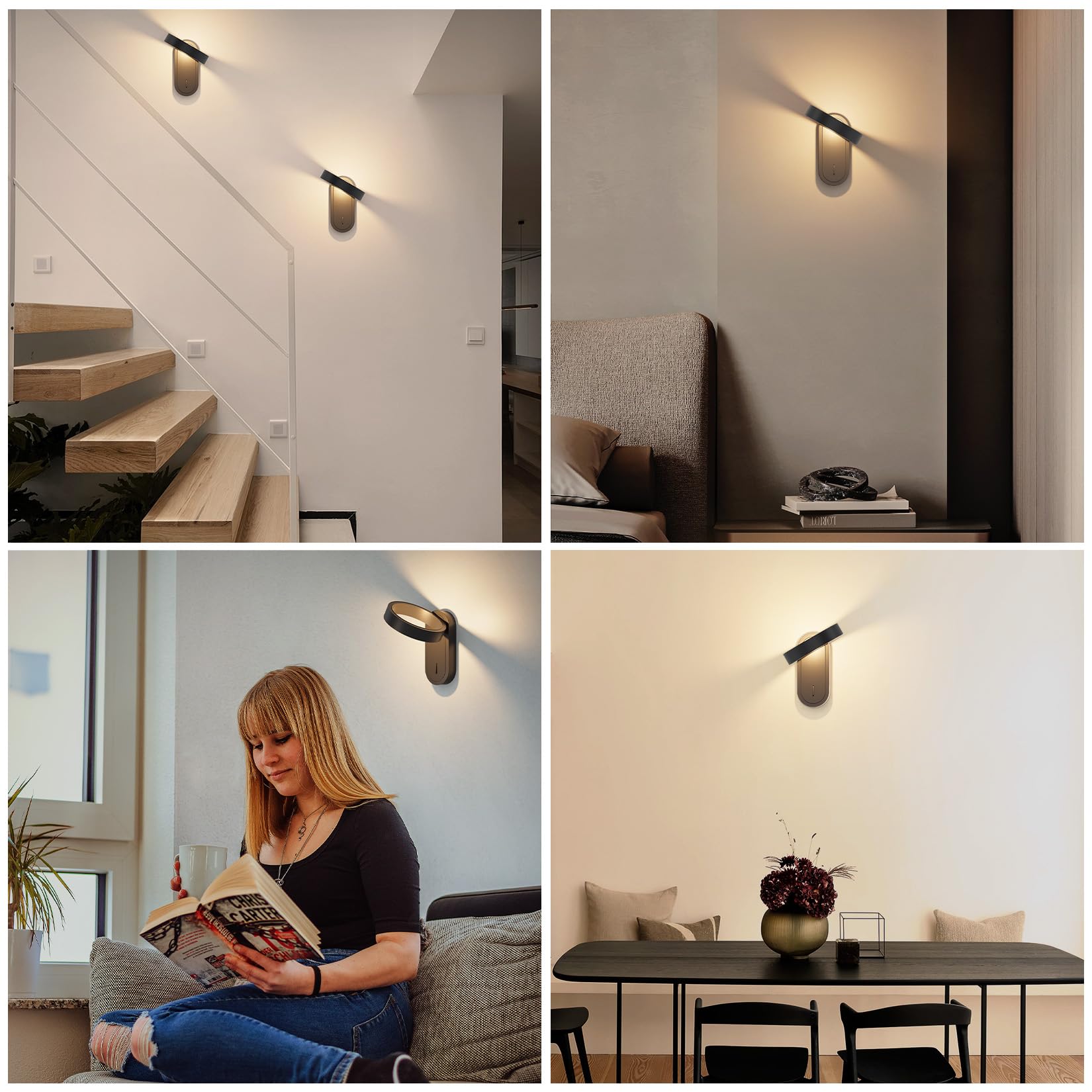 Klighten Applique Parete Interno 3000K/4000K con interruttore 5W Antracite | Alluminio, 330° Orientabile, Lampada da Parete Led Interno, per Scale Soggiorno, Bianco caldo/Bianco neutro