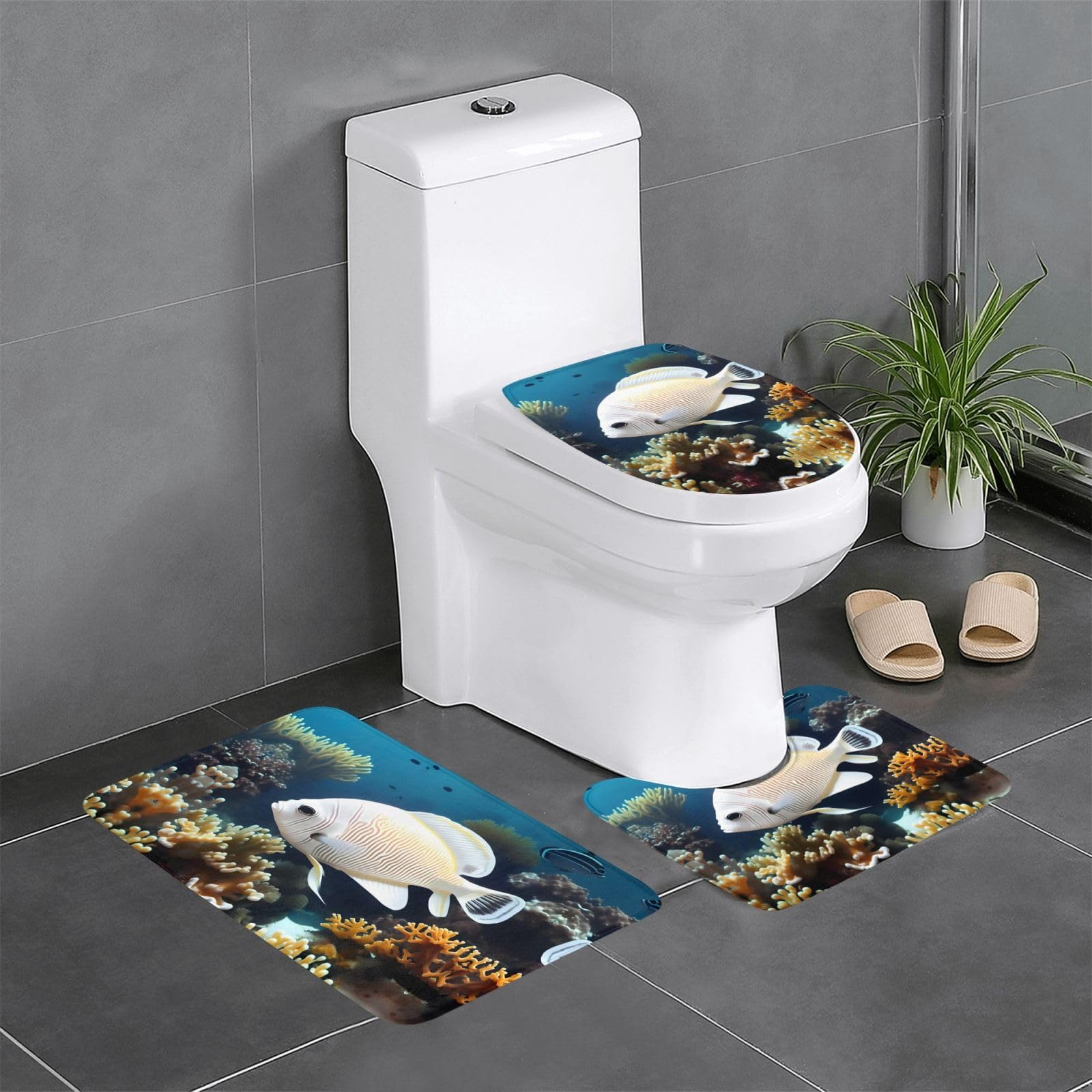 Tapis de bain poisson blanc or pour transformer l'ambiance de la douche et du lavabo