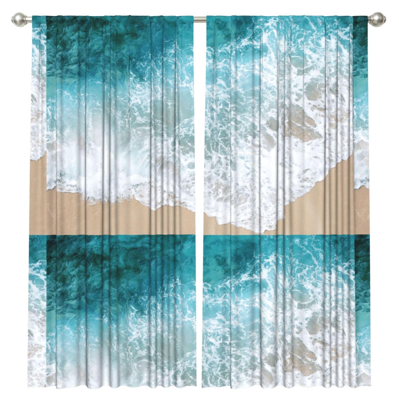 InOmak Beautiful Ocean Waves, 2 Panels Window Curtains 52 x 84 Inch Blackout Curtains for Living Room Bedroom