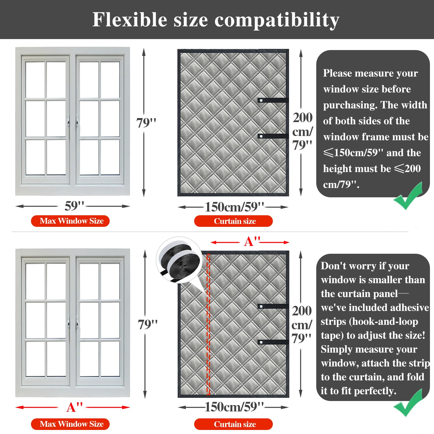 Housse Isolante Fenêtre 150x200cm Ajustable - 3 Couches Renforcées Anti-Froid/Bruit - Compatible Toutes Fenêtres (Pièce/Grenier/Camping-Car) - Bloque les Courants d'Air