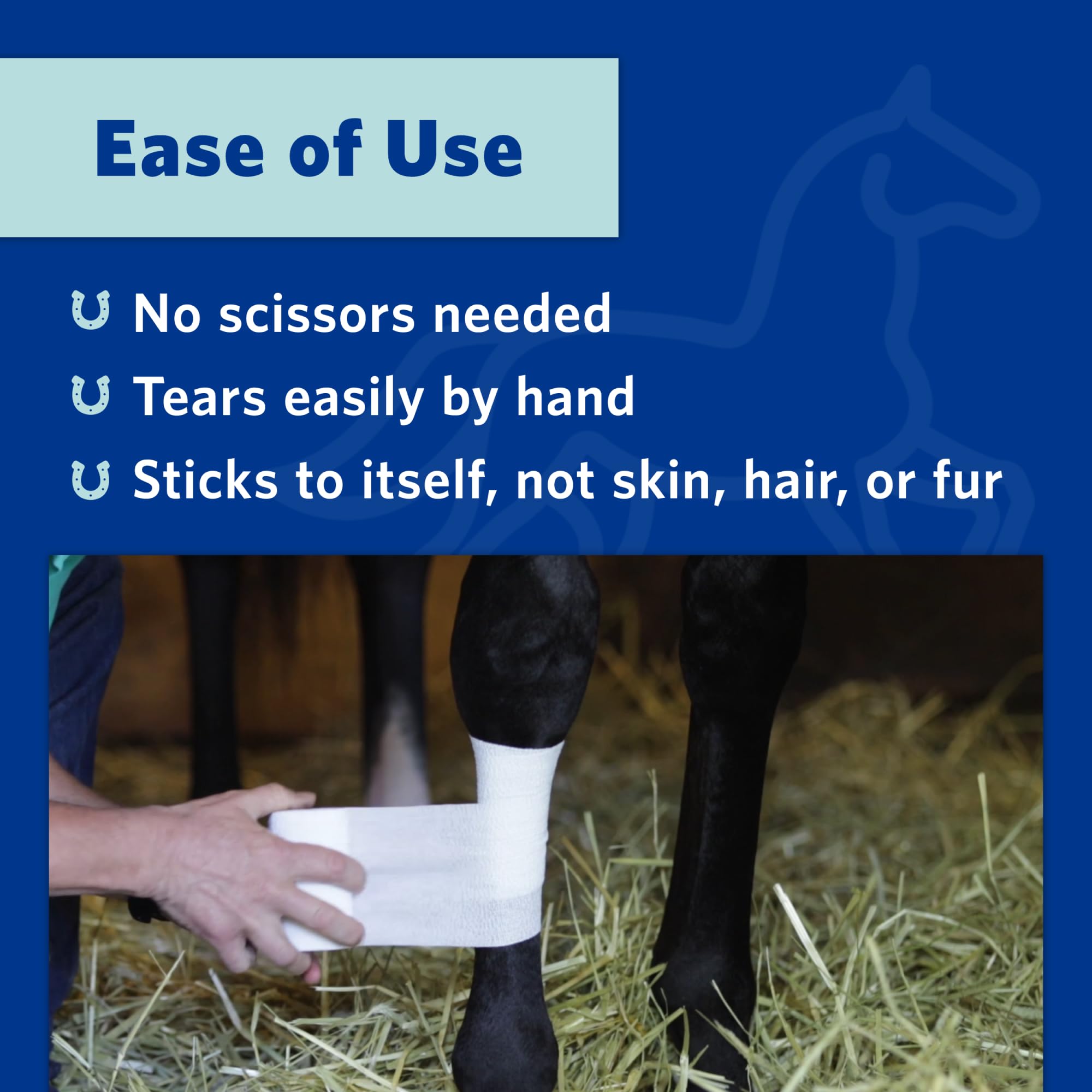 OVIK Health PowerFlex Equine - Benda autoadesiva extra forte, per la cura delle ferite, la compressione e il supporto per cavalli, mucche e cani, non si mastica, 4 rotoli (custodia richiudibile)