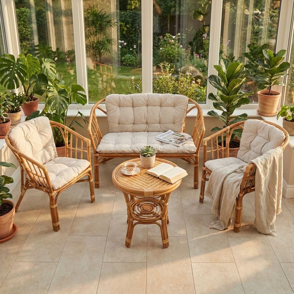 milani home - salotto da giardino in rattan wicker color miele, set lounge 2 posti con tavolino per terrazzo e portico