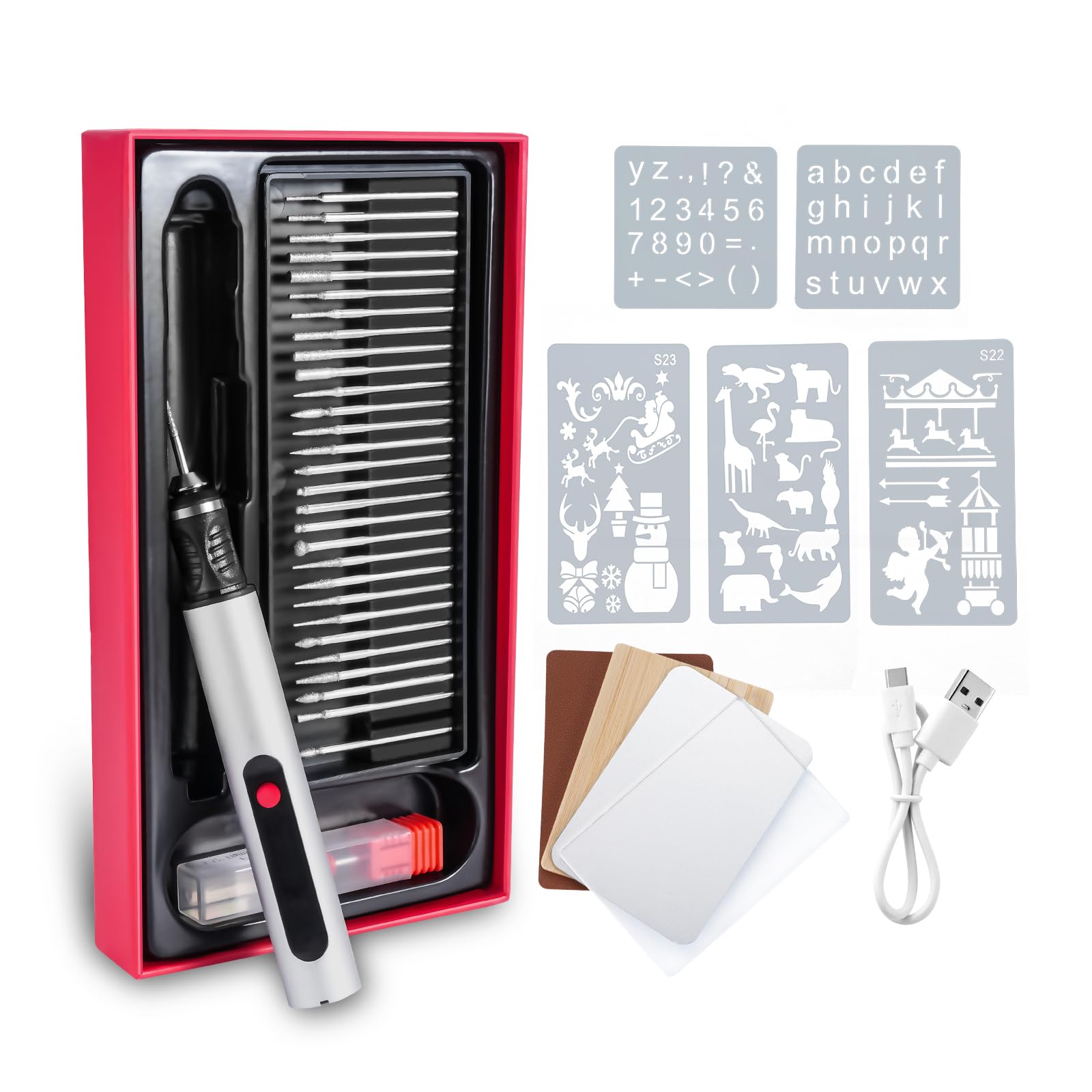 Appareil de gravure électrique pour verre et bois, kit de gravure sur verre, mini fraise avec 30 embouts, vitesse de rotation à 3 niveaux, stylo de gravure 10 W pour bricolage et artisanat, noir