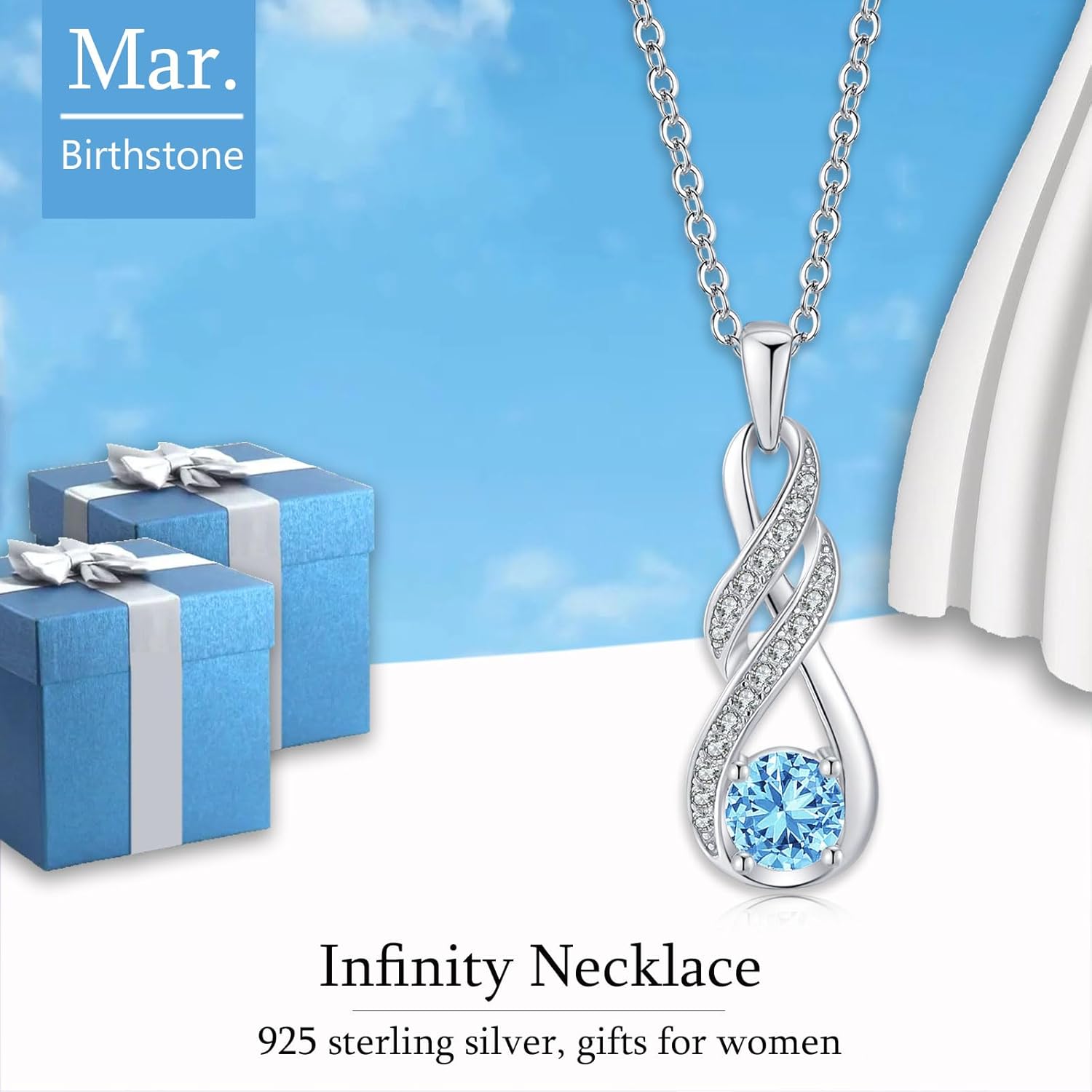 Birthstone Necklaces for Women 925 Sterling Silver Infinity Pendant Created Gemstone Jewelry for Her, 16"+2" - Image 6