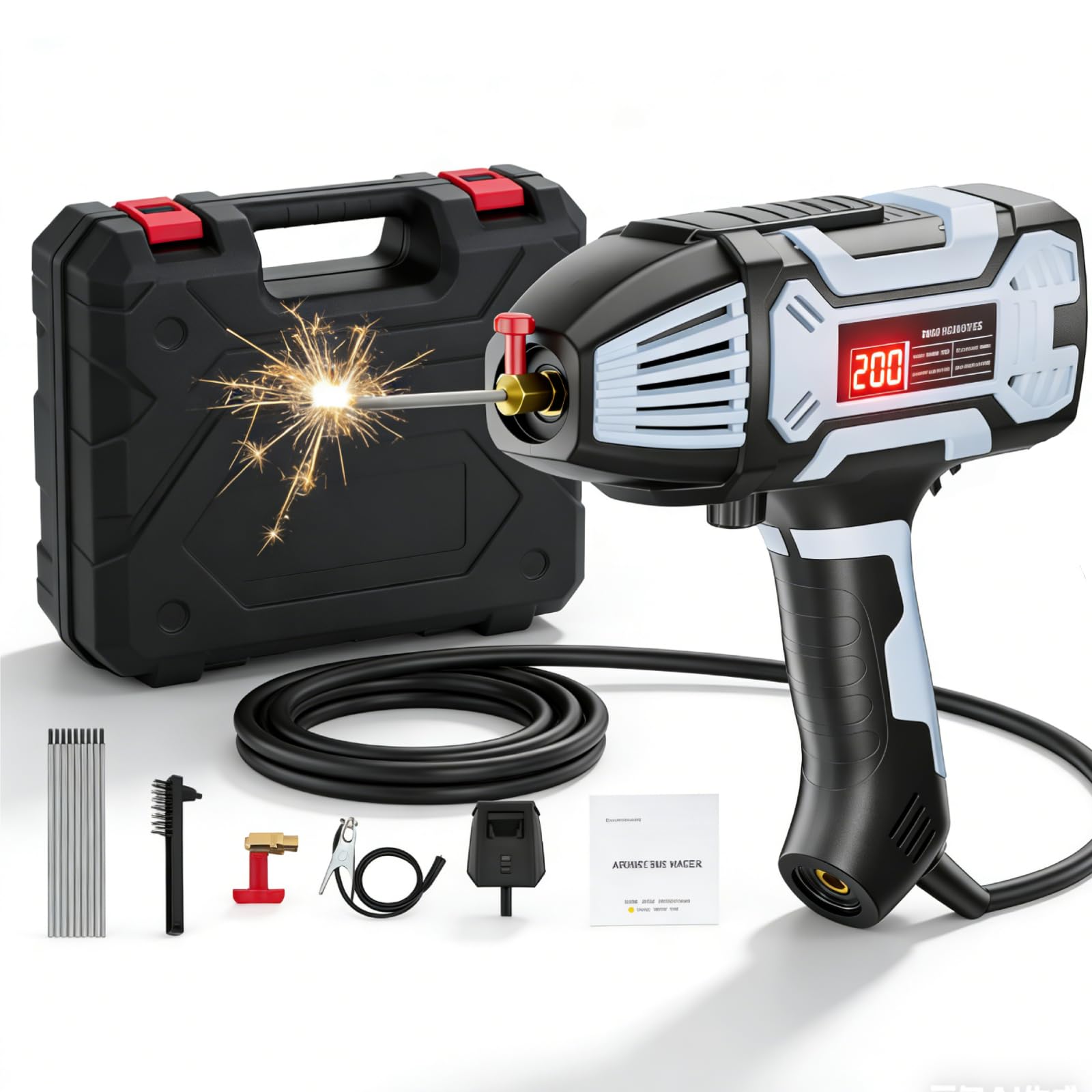 Elektroden Schweißgerät Handschweißgerät, 220V/3000W 200A Tragbares Elektrisches SchweißGerät IGBT Inverter ARC SchweißMaschine Schweißer, Handheld Welding Machine Für 1,6-3,2mm Drahtstangen