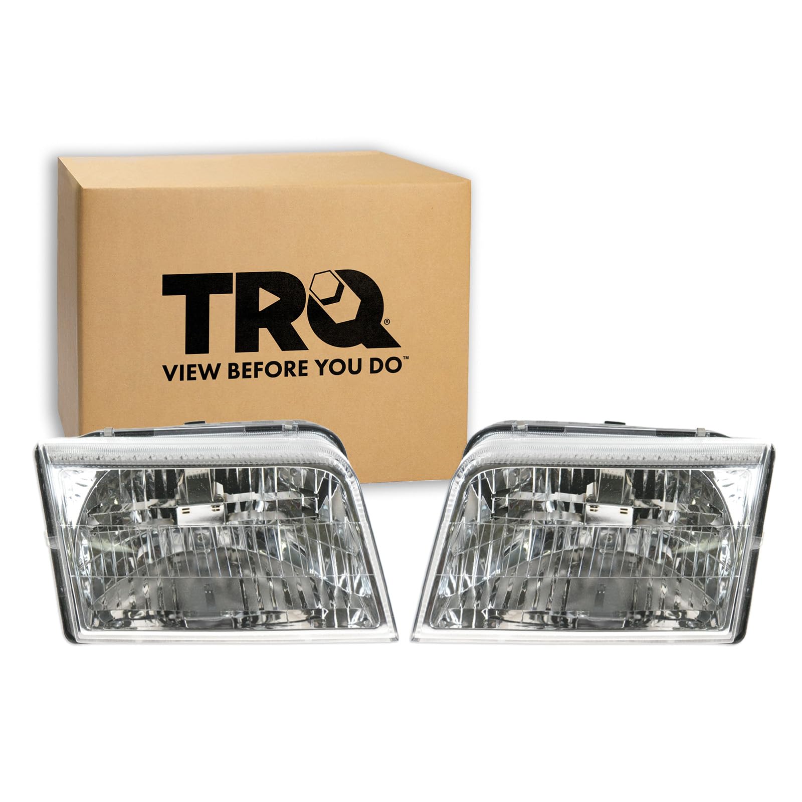 TRQ Driver and Passenger Side Headlight Assembly Set Compatible with 2006–2011 Mercury Grand Marquis