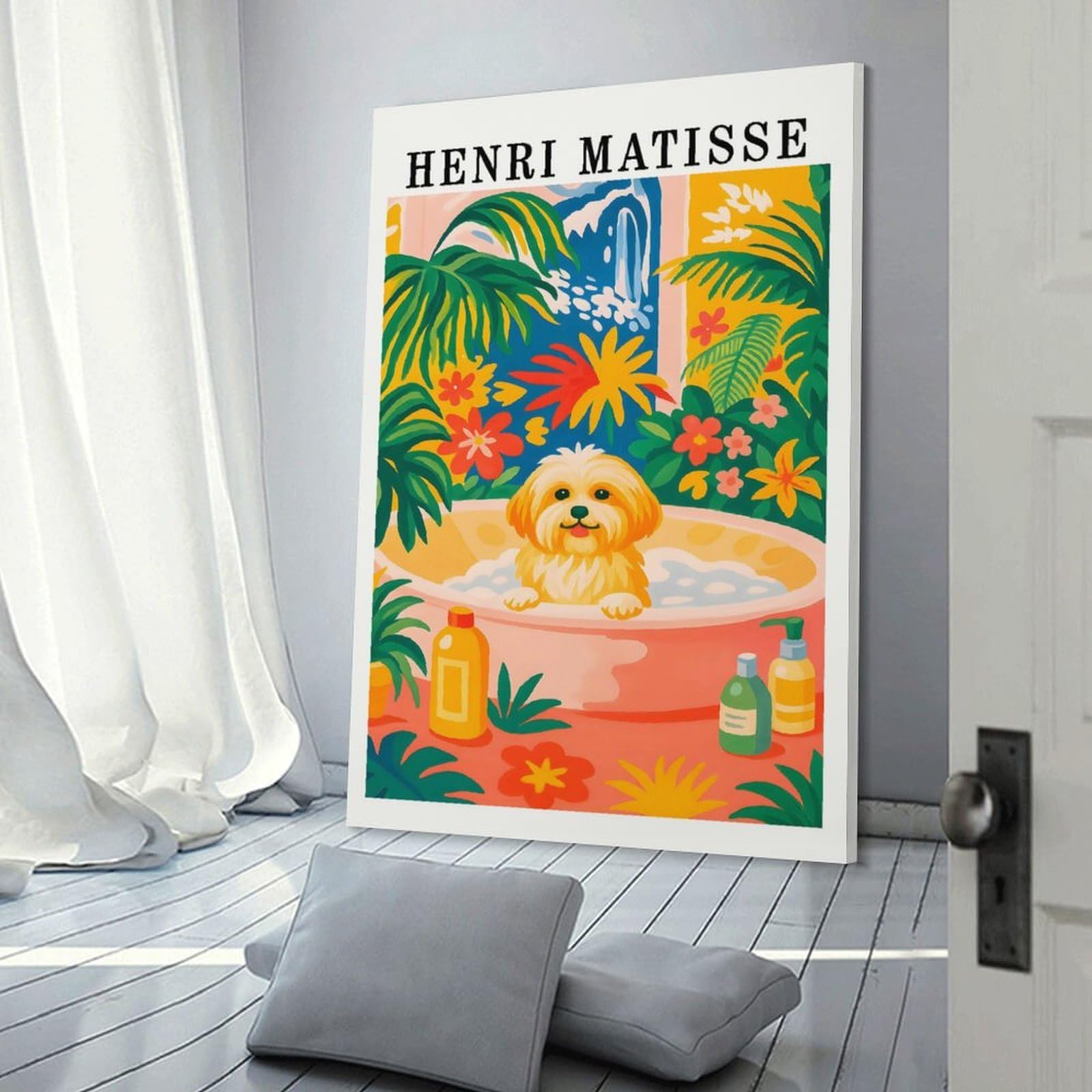 Junmoney Canvas Wall Picture Henri Matisse Style Dog Bath, 24x36inch(60x90cm), for Calm Bedrooms, Home Corners Or Flats, Decorative Wall Art for Cosy Rooms