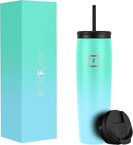 Miniatura 1 de IRON FLASK Nomad - Vaso de 28 onzas con 2tapas (abatible y con pajilla), de acero inoxidable con aislamiento al vacío, doble pared, taza térmica