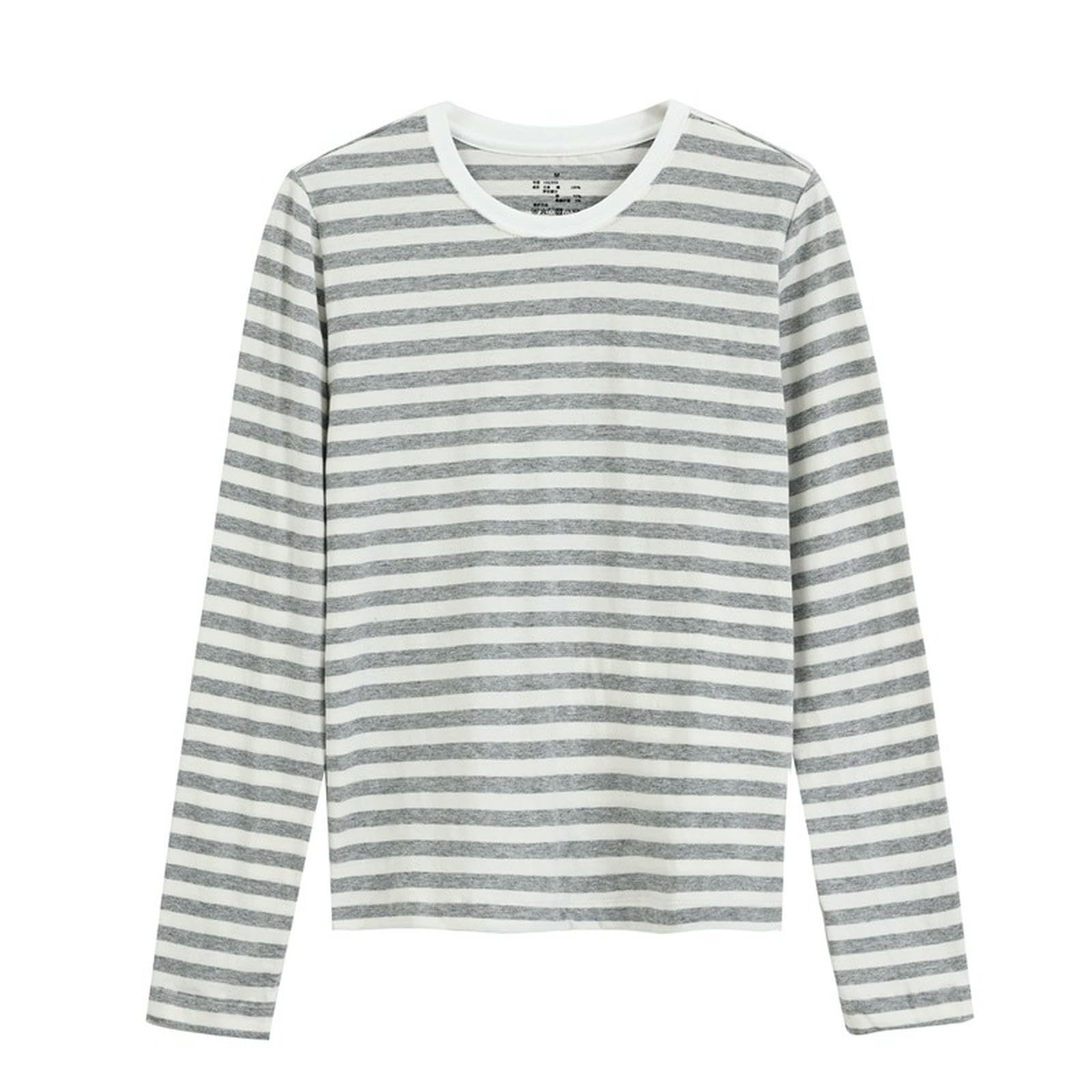 Maglietta A Maniche Lunghe T-Shirt A Maniche Lunghe T-Shirt da Donna T-Shirt di Cotone Indiano T-Shirt Camicie da Fondo da Donna-Grigio-m