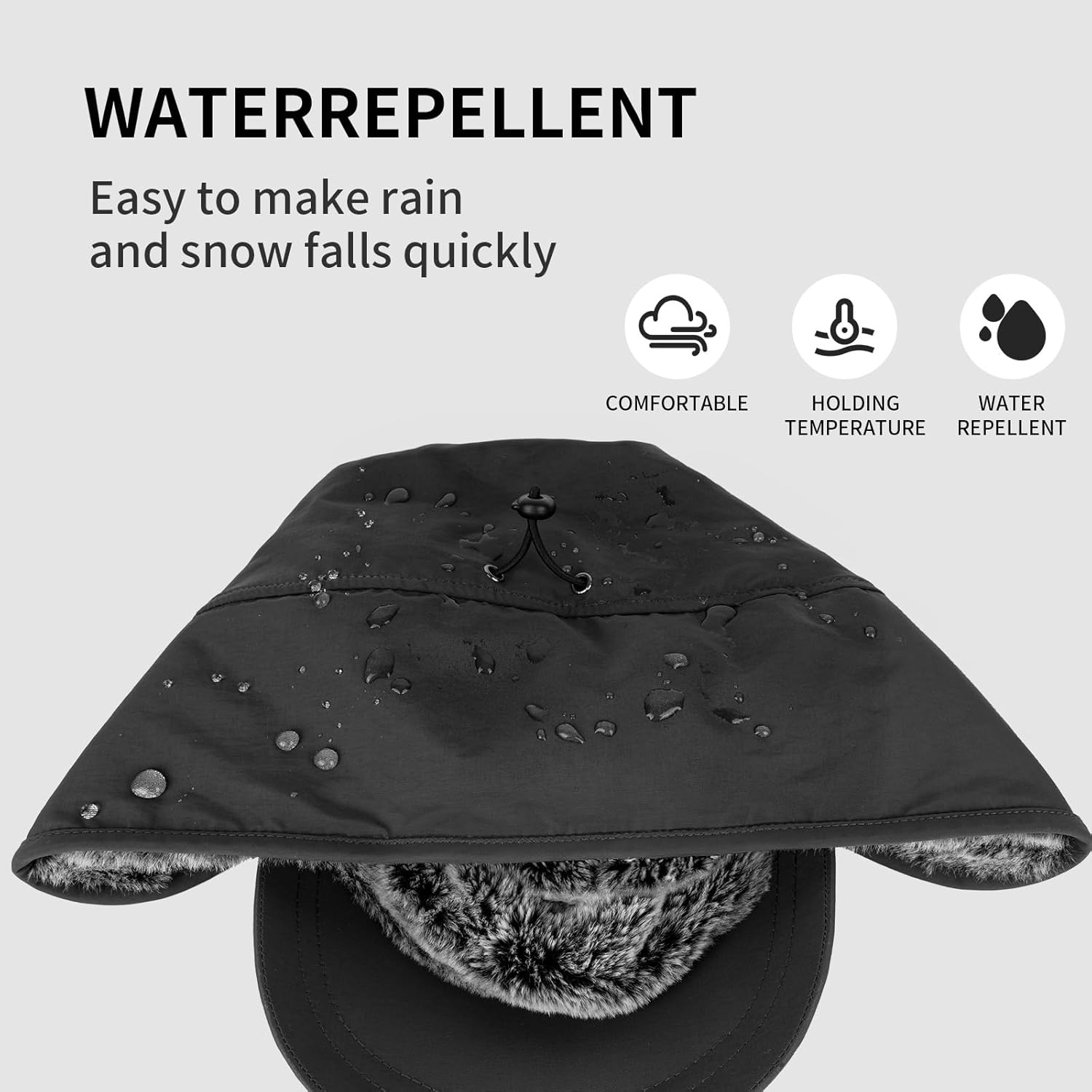 Mens Winter Hat with Ear Flaps Waterproof Winter Trapper Hat for Men Faux Fur Baseball Cap - Image 6