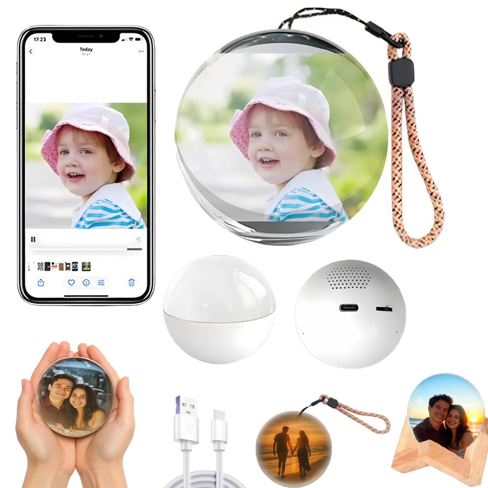 Lumiorb Wifi Crystal Ball – Sfera di memoria per video e foto 3D, ornamento immersivo con sfera di memoria, lettore di video e foto con display digitale (White)