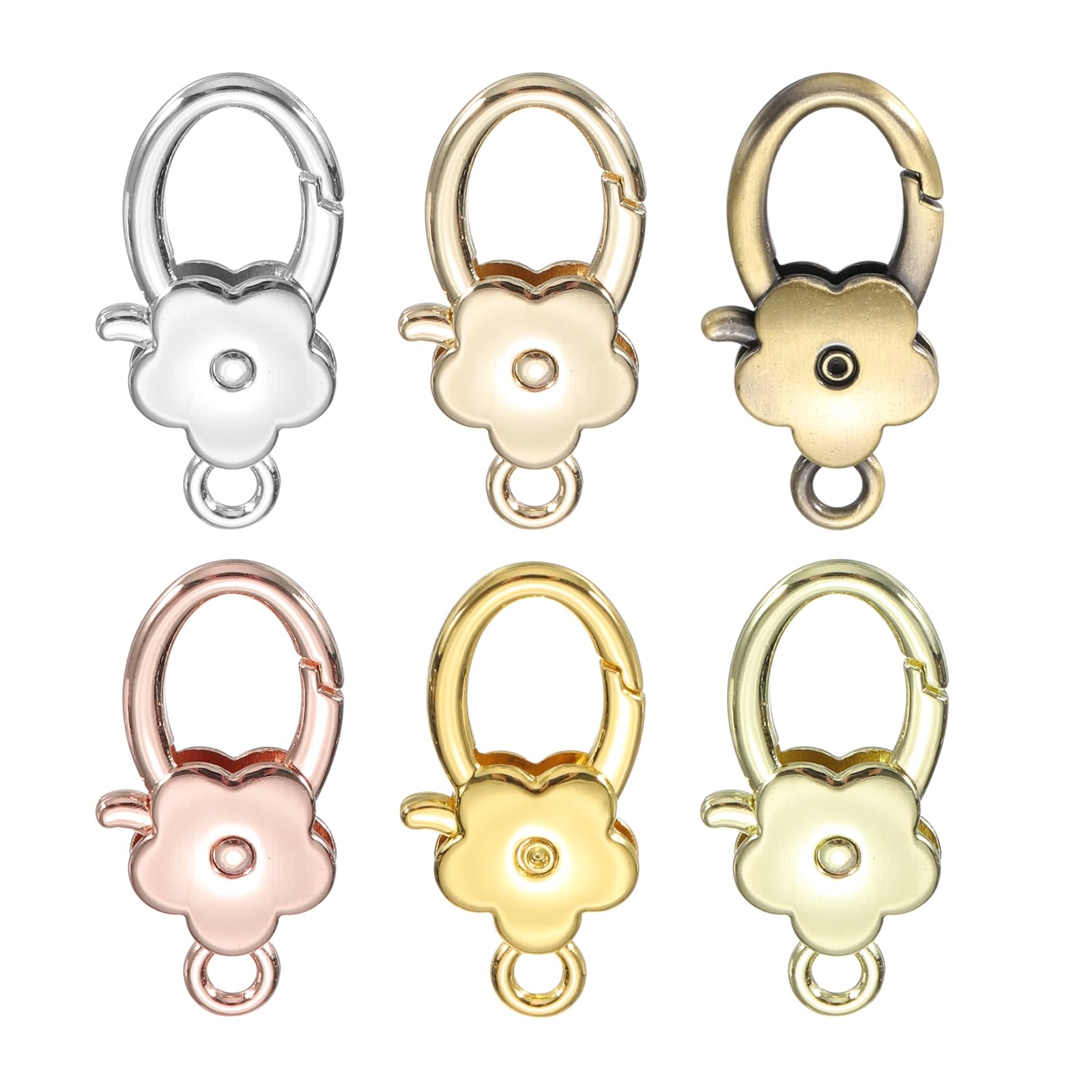 sourcing map 6 Pcs Flower Lobster Claw Clasps, Metal Snap Hook Keychain Clips for Keychains Making, DIY Craft, Bag Charm, Cyan Gold/Light Gold/K Gold/Rose Gold/Matte Silver/Bronze