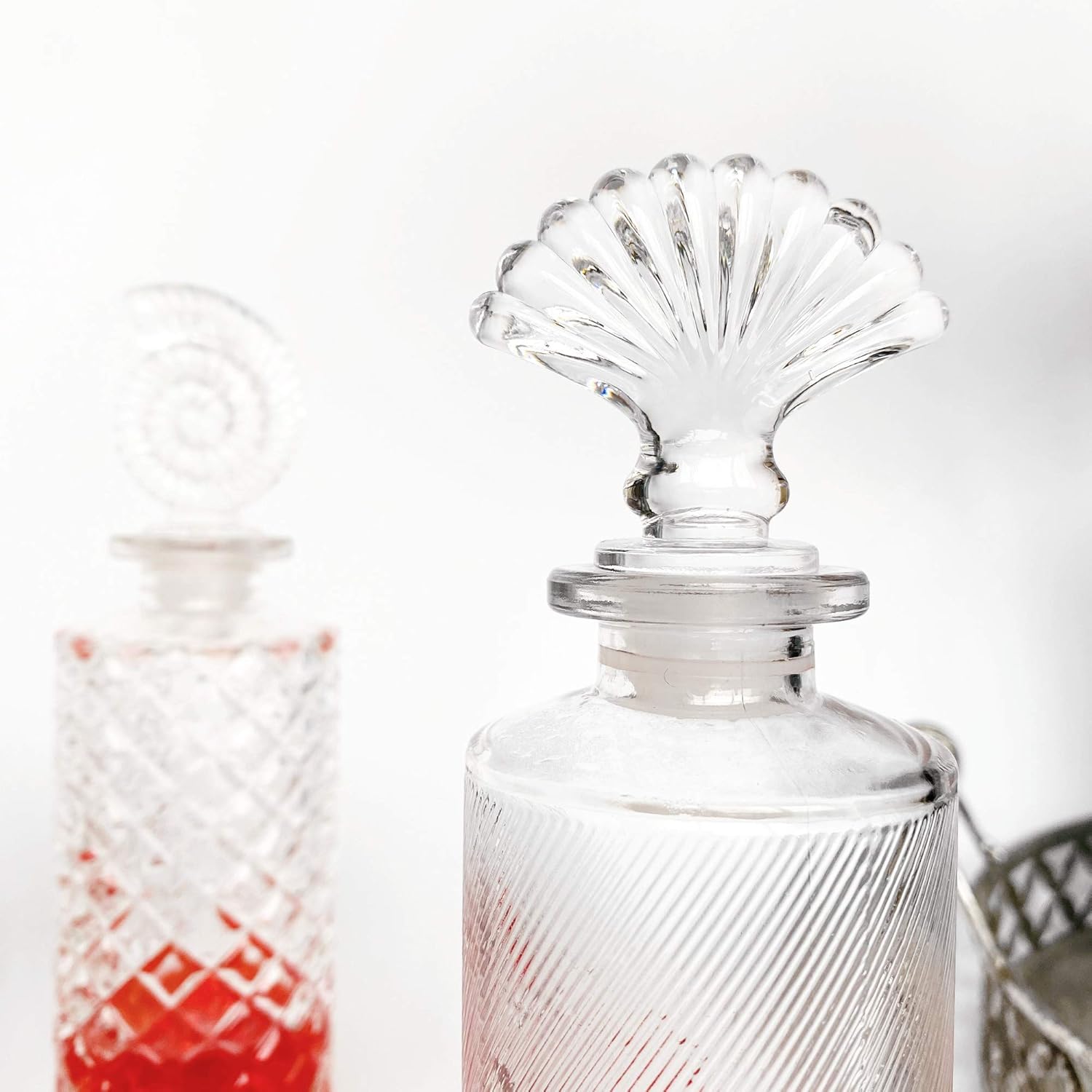 Clear Vintage Glass Bottles with Stopper, Embossed Glass Bottles, Reed Diffuser Sets, Apothecary Flower Bud Vases,Set of 3 : Home & Kitchen