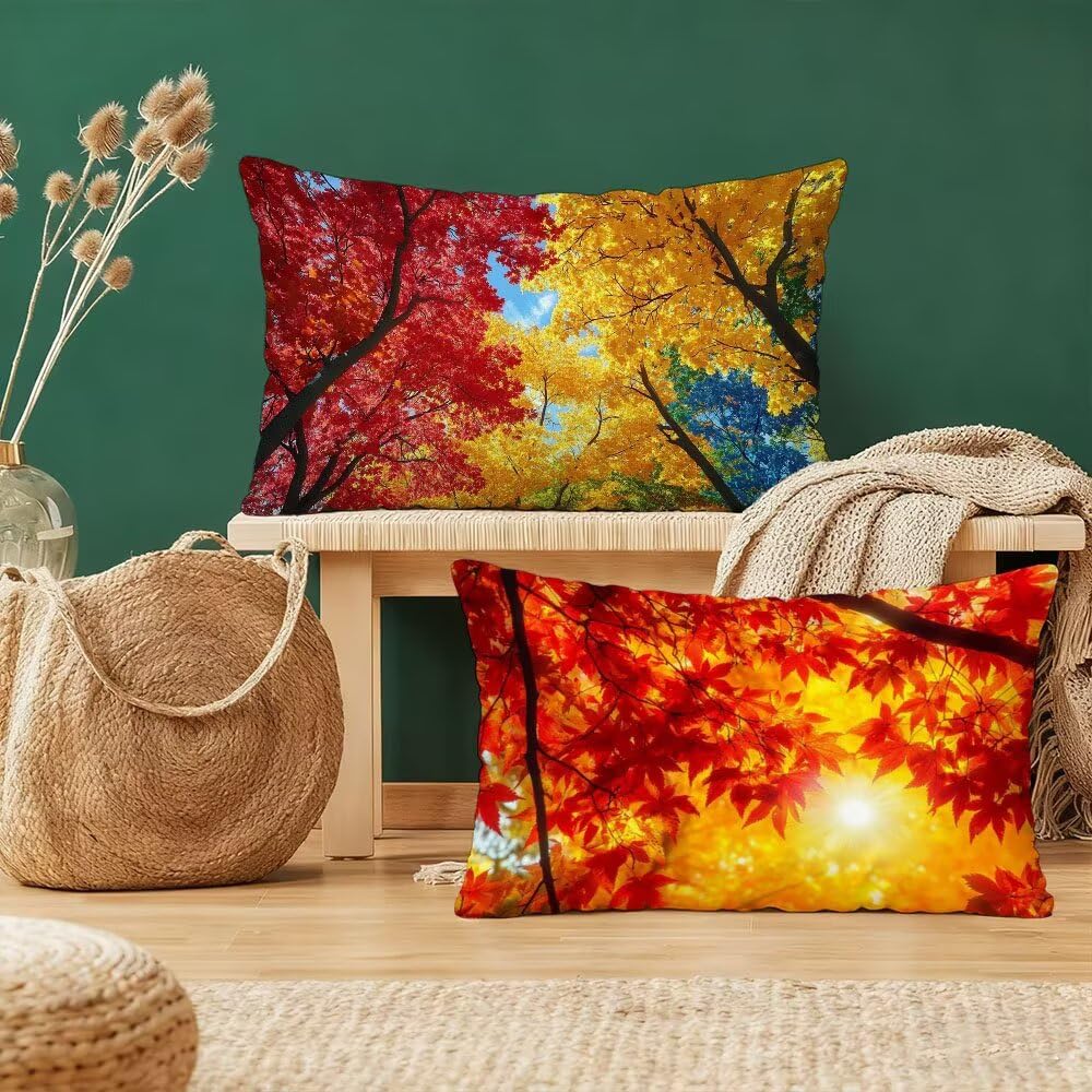 Housses de coussin 40x80 cm en velours jaune et rouge lot de 2 taies rectangulaires
