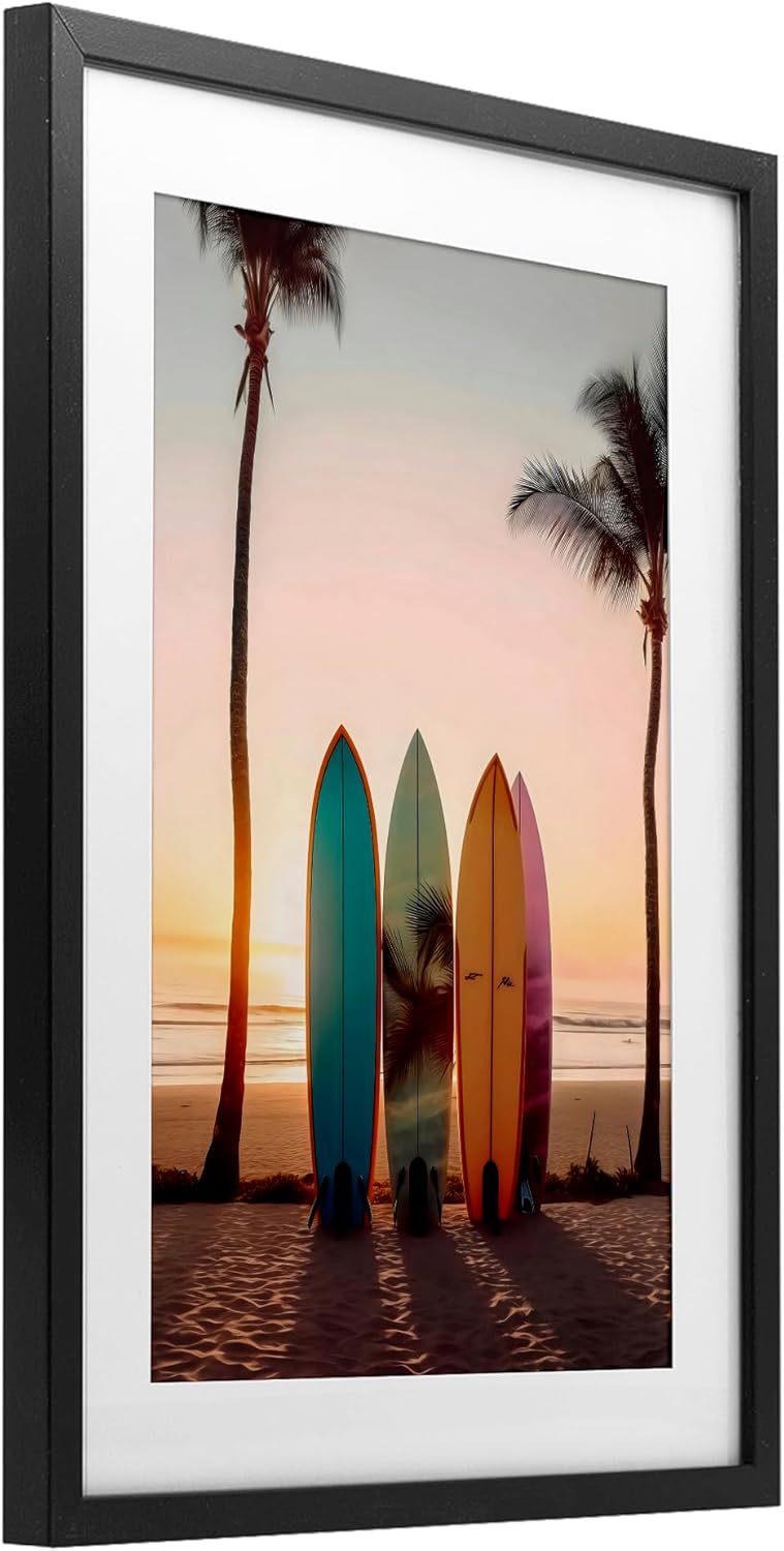 Stupell Industries 夕暮れのサーフボード 4枚 ブラックフレームプリント ガラス下 LSR Design Stud