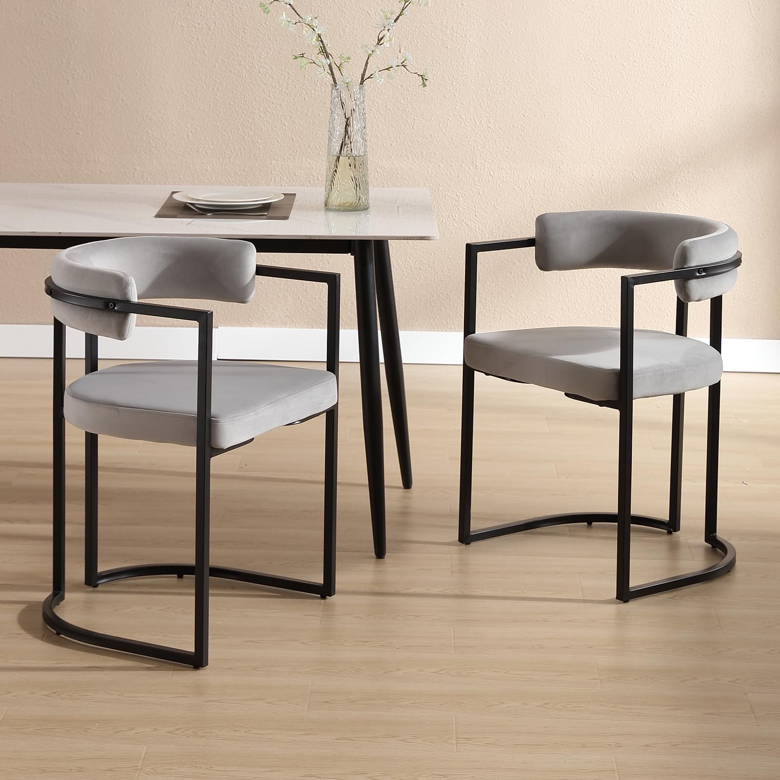 Wahson Velvet Dining Chairs Set of 2 Upholstery Leisure Kitchen Chairs with Metal Base, Modern ...