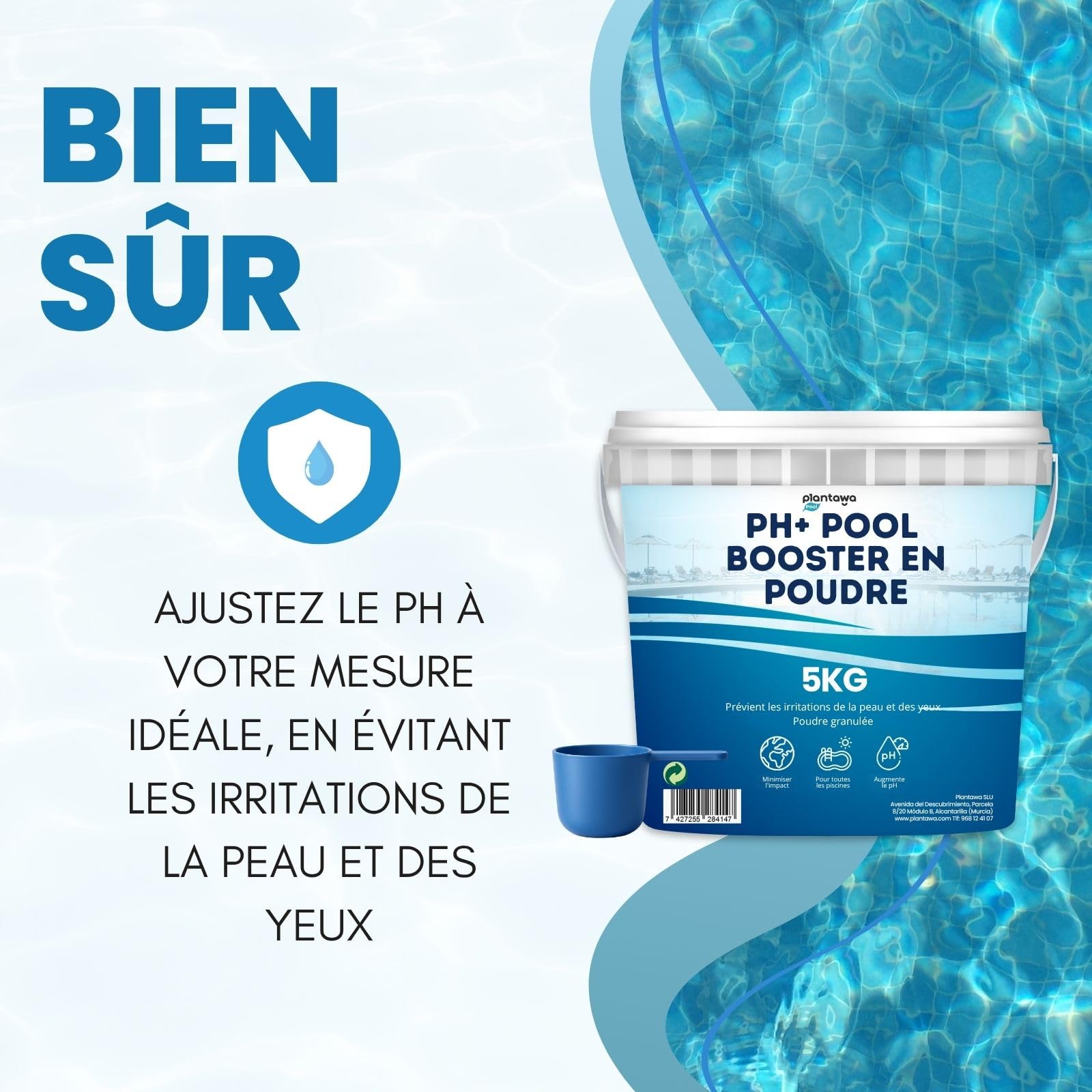 PLANTAWA Incrémentateur de pH en Poudre 5 kg | pH Plus Piscine et Spa | Correcteur pH+ Plus Piscine pour Augmenter Le pH de l’Eau | Régulateur pH Plus pour Entretien Bassin Intérieur et Extérieur