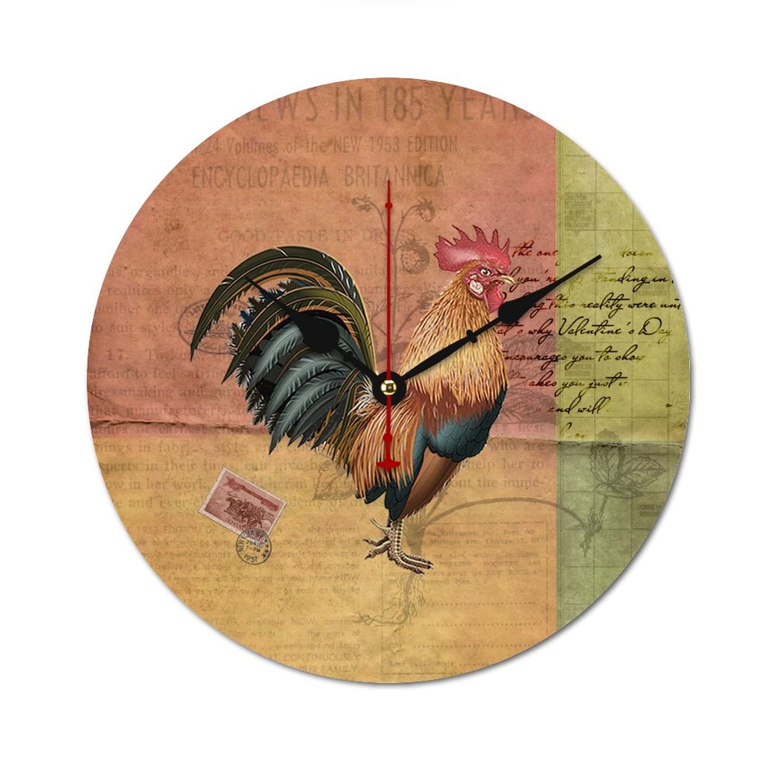 Horloge en bois sur le thème des poules, cadeau rustique idéal pour amateurs de coqs