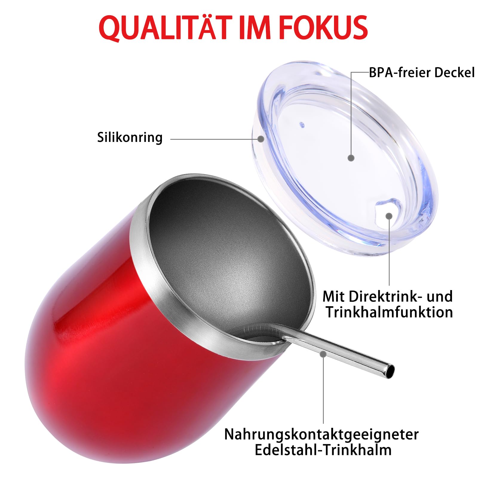 Volhoply 12oz Edelstahl Weinbecher mit Deckel Bulk 8 Pack,Doppelwandige Vakuum stiellose Weingläser,Wiederverwendbare Metall Reise Kaffeebecher mit Strohhalm,Isolierte Tassen Geschenke (Mix,8)