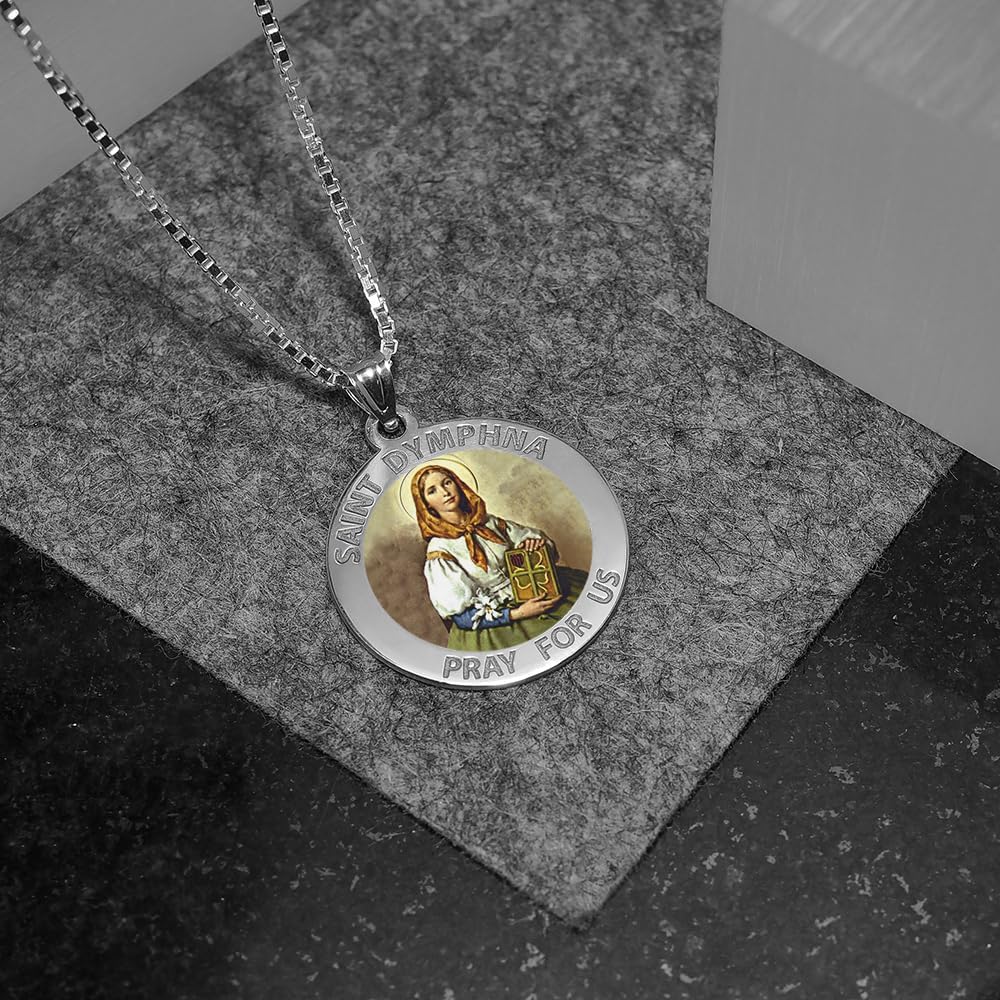 PicturesOnGold.com Saint Dymphna Round Religious Medal Color - 3/4 Inch Size of a Nickel -Sterling Silver - Image 4