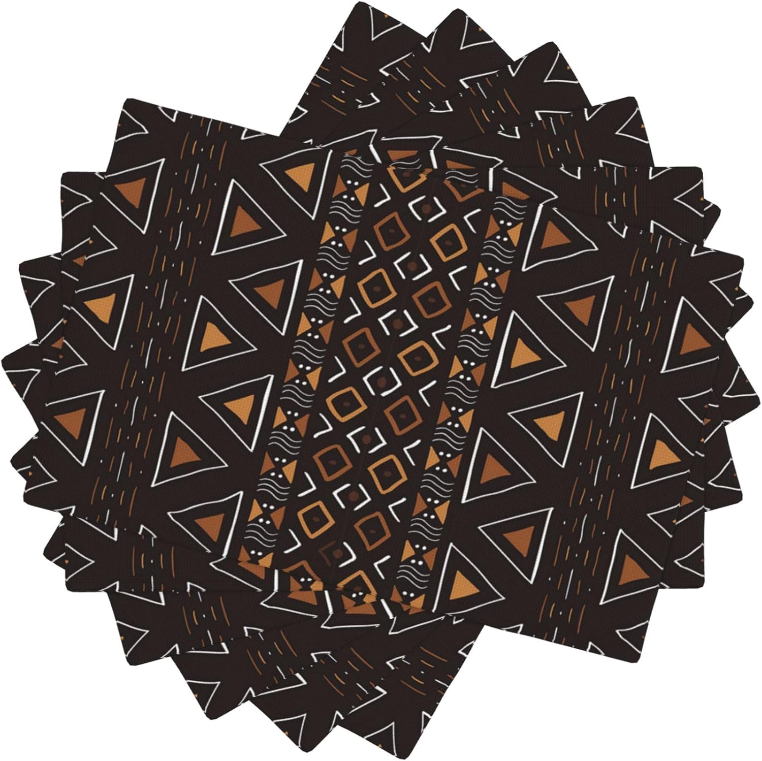 African Black and White Placemats, 12x18 Inch Set of 6, African Clay Cloth Pattern Kitchen Dining Room Party Decoration Table Runner