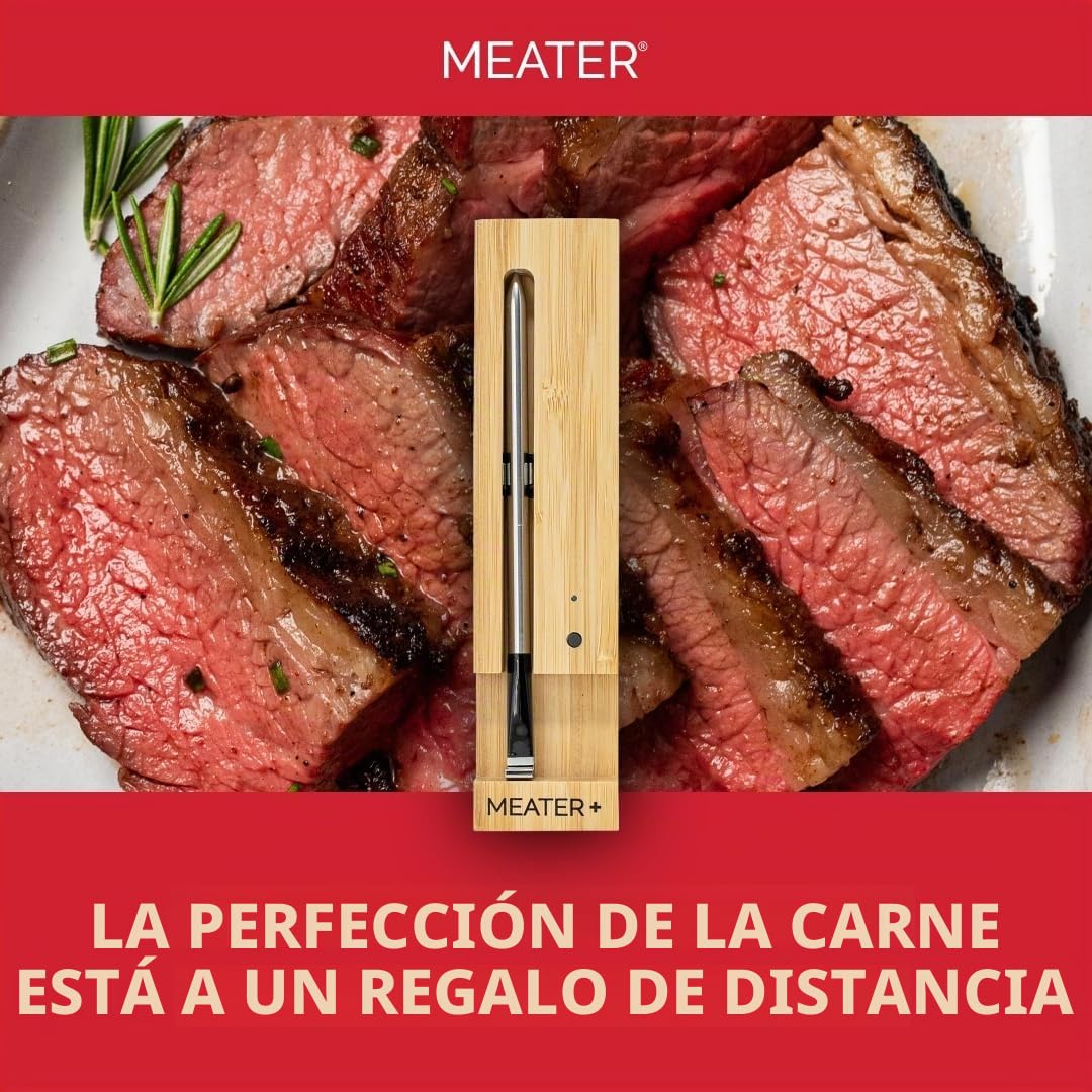 MEATER Plus | El termómetro inteligente inalámbrico para carne con alcance de 50 m para horno, parrilla, sartén y asador perfecto para disfrutar de la carne a través de la aplicación en alemán