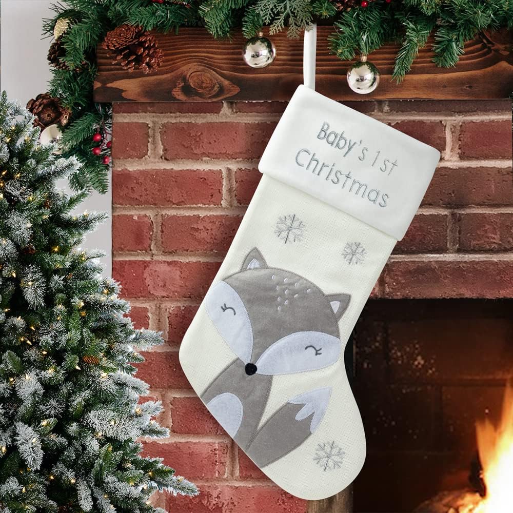 XAMSHOR Woollen Christmas Stockings 16 Inch Fox with White Soft Cuff for Family Holiday Xmas Party Decorations