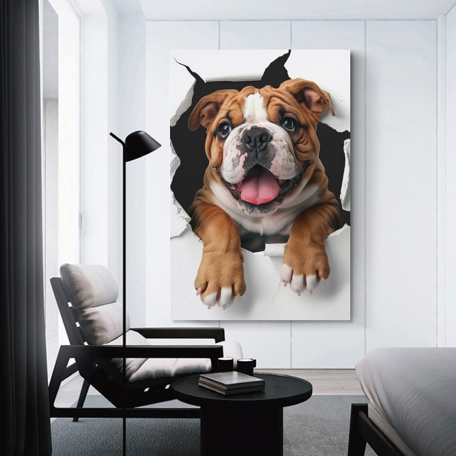 Junmoney Bulldog Dog Canvas Art Print 20x30inch(50x75cm), for Art Walls, Layered Displays Or Homes, Decorative Artwork with Flexible Styling