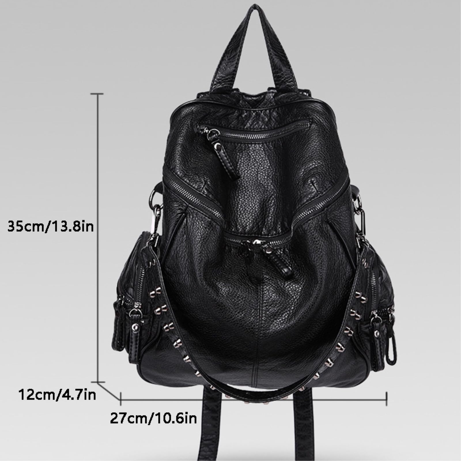 Zaino Porta pc per Studenti Borsa Super Morbida in Pelle da Donna di Grande Capacità-black-13 Inches