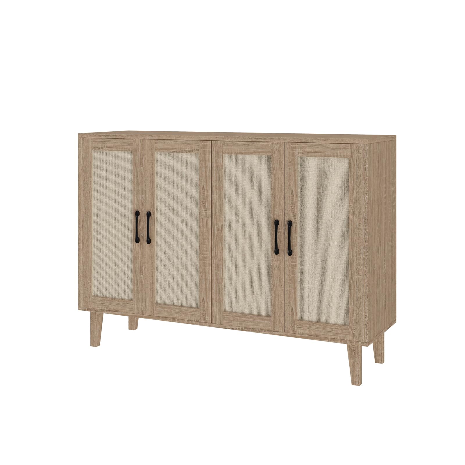 Panana Buffet Storage Cabinet with Rattan Decorating Living Room Wood Kitchen Sideboard Accent Cabinet (Natural Wood, 123(W) x 38(D) x 88(H)) — image 1