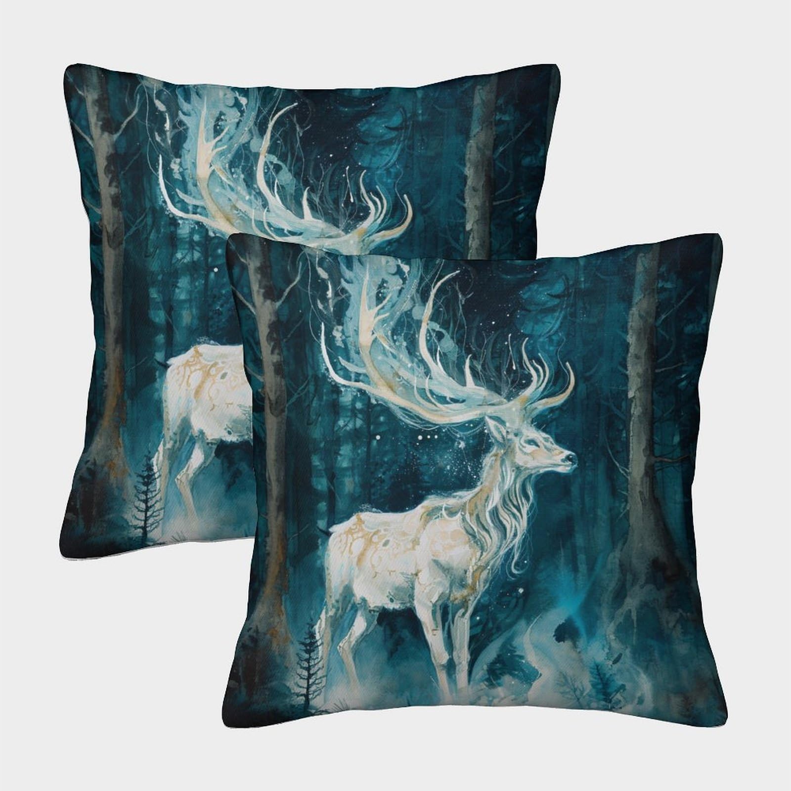 kaiyun 2 Pack Elf Elk, Dense Forest 3D Cushion Cover Pillow Cover Sofa Outdoor Decoration Square 40x40cm