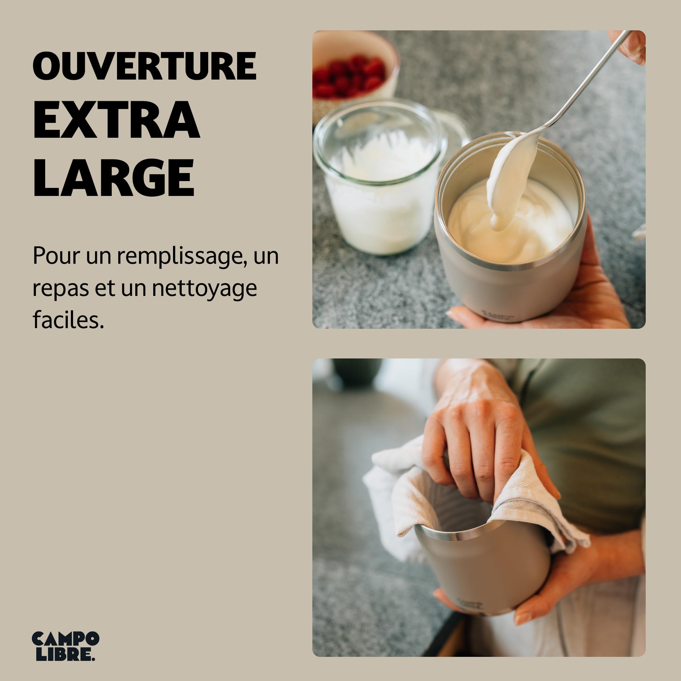 Campo Libre.® LOTTA – Thermos Alimentaire Chaud & Froid – Boite Repas Isotherme avec Cuillère – Gamelle Isotherme Adulte ou Bébé, Travail, Bureau, École, Camping – Facile à transporter. Vert, 800ml