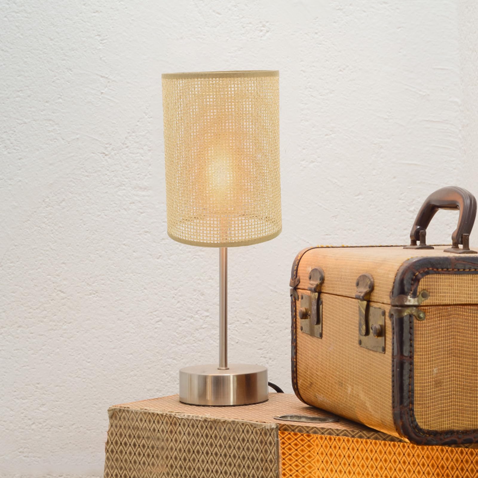 Cubierta de lámpara colgante para lámpara colgante, 2 piezas de ratán tejido de ratán, cubierta de luz cilíndrica, pantalla rústica bohemia para lámpara de mesa, lámpara de mesa para decoración 8