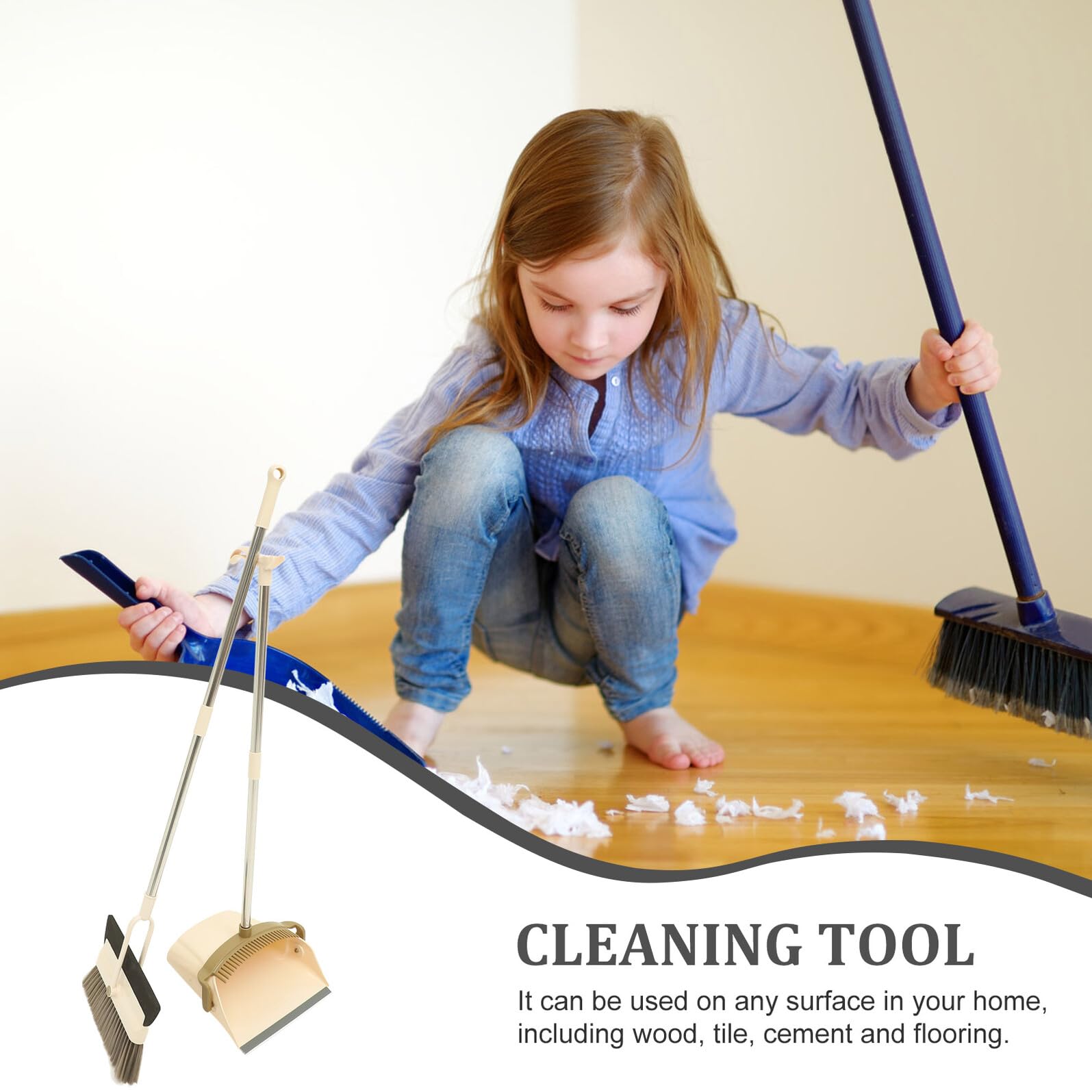TOYANDONA Set Scopa e Paletta Kit Completo Facile da Usare Manico in Plastico e Metallo per Pulizia Casa e Bagno, per Pavimenti e Cortile