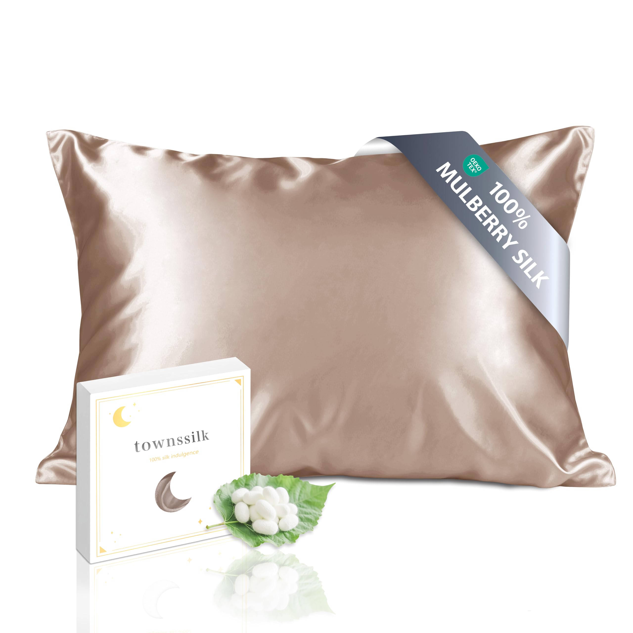 Townssilk Women's Lightbronze Silk Pillowcase 60X70 Cm - 100% Mulberry Silk, 19 Mm, Silk On Both Sides, Oeko-Tex Class 6A Certified, With Zip, 1 Piece, Light Bronze