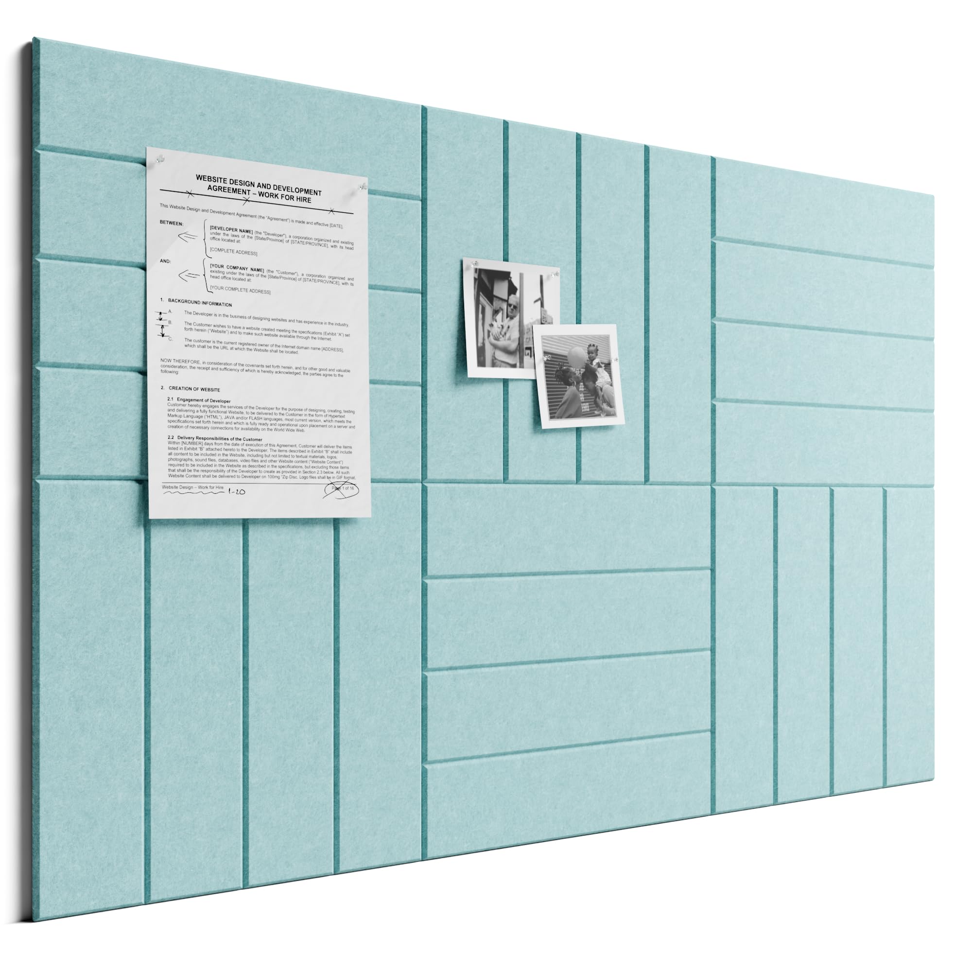 Bumusty Large Cork Board Alternative-36 x 24" Felt Bulletin Board Tiles, with 30 Pushpins, 40 Adhesive Tabs, 6-Pack Slat Wall Paneling, Cork Boards for Office Push Pin Board Felt Board-Teal Blue