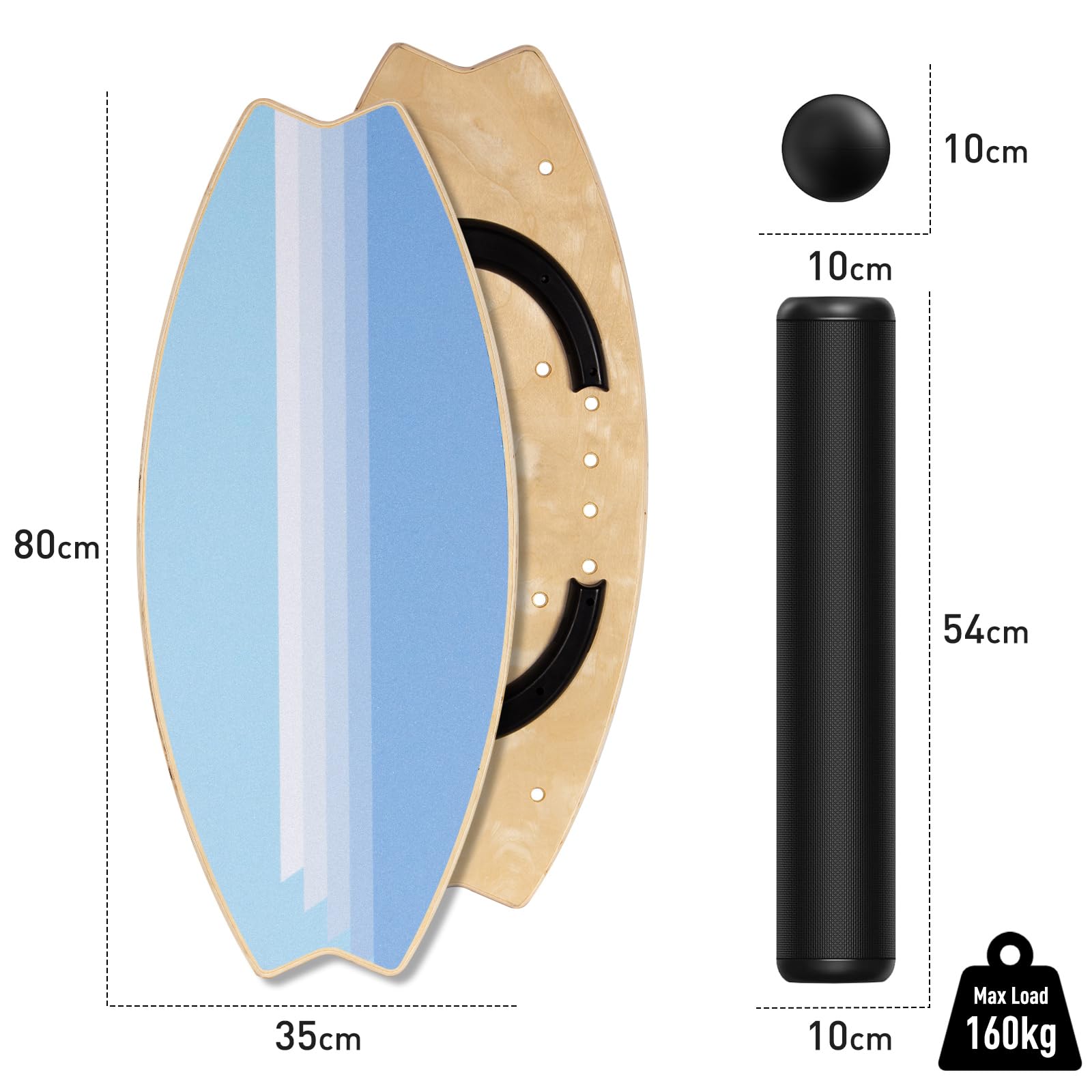 Leogreen Planche d'équilibre en Bois, Skateboard d'intérieur, 7 Modes de Planche oscillante avec Rouleau et Balle d'équilibre, idéale Fitness Yoga Surf